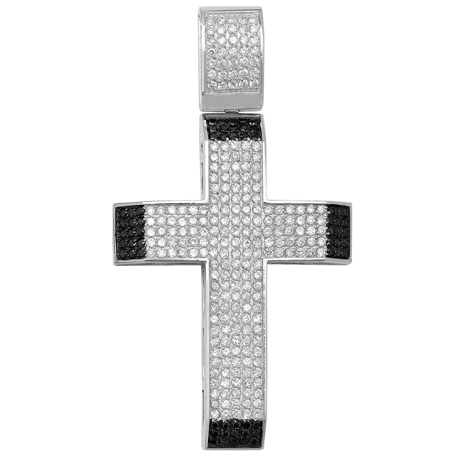 SILVER BLACK AND WHITE CZ CROSS PENDANT