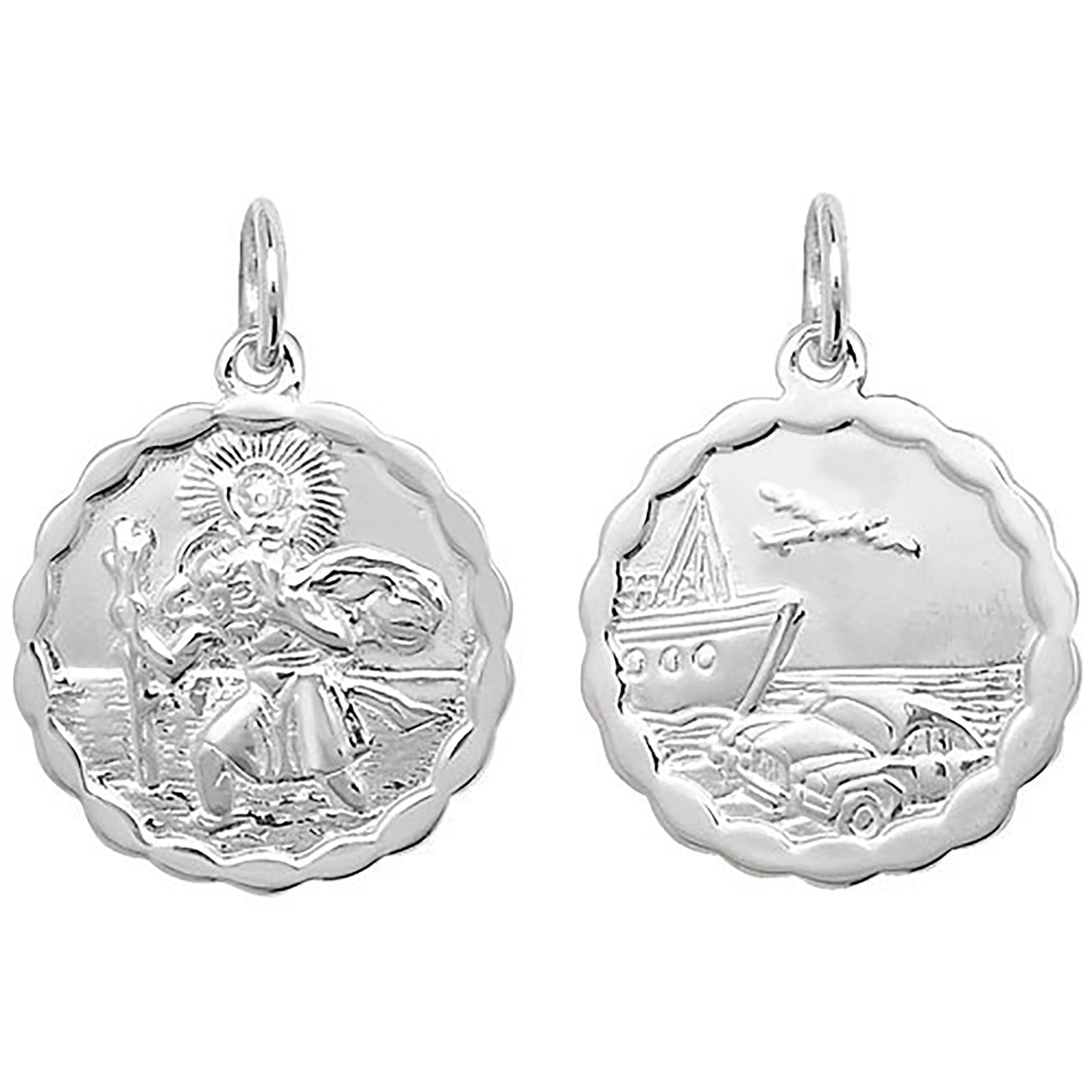 SILVER ST CHRISTOPHER DOUBLE SIDED ROUND PENDANT