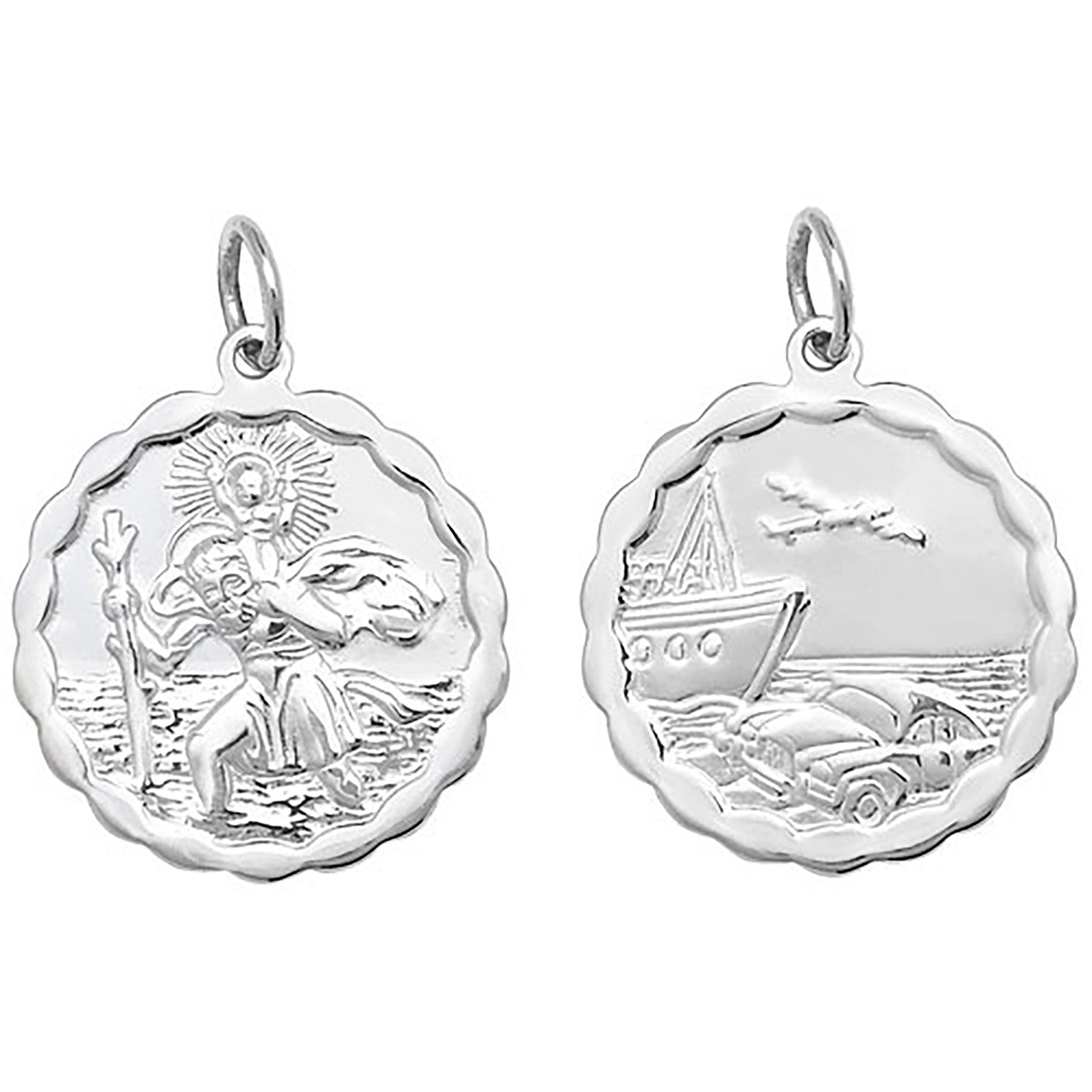 SILVER ST CHRISTOPHER DOUBLE SIDED ROUND PENDANT