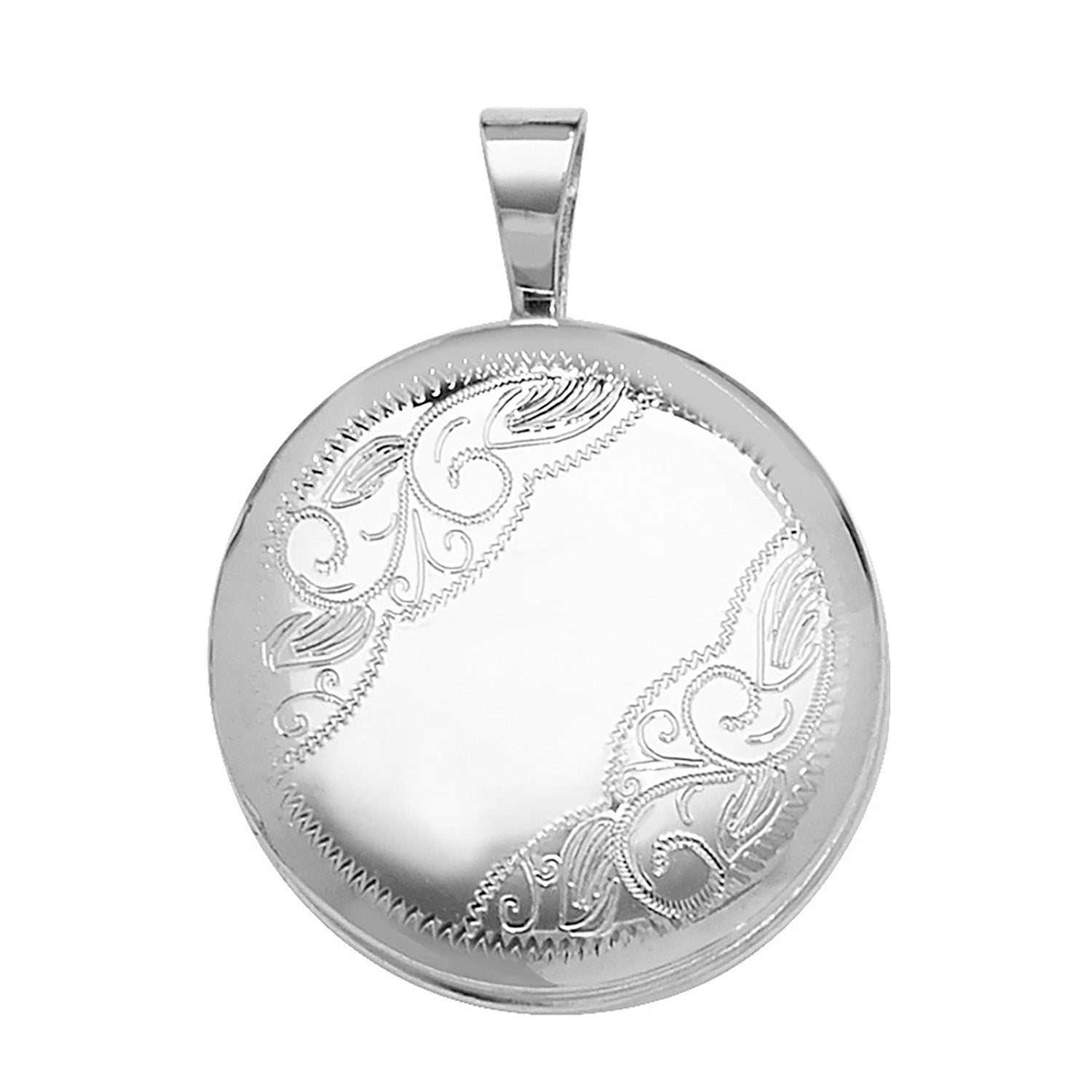 SILVER WAVY ENGRAVED ROUND LOCKET