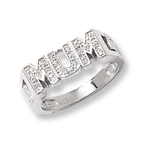 SILVER CURB SIDE MUM CZ RING