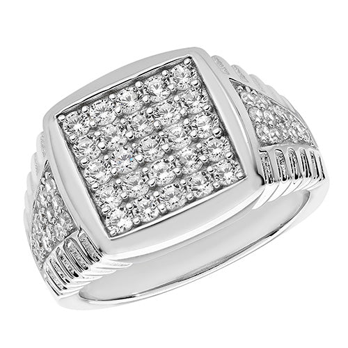 SILVER GENTS' CZ PAVE SET SQUARE RING