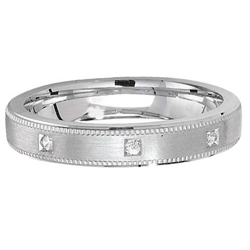SILVER 4MM SATIN MILLGRAIN & 3 CZ WED BAND