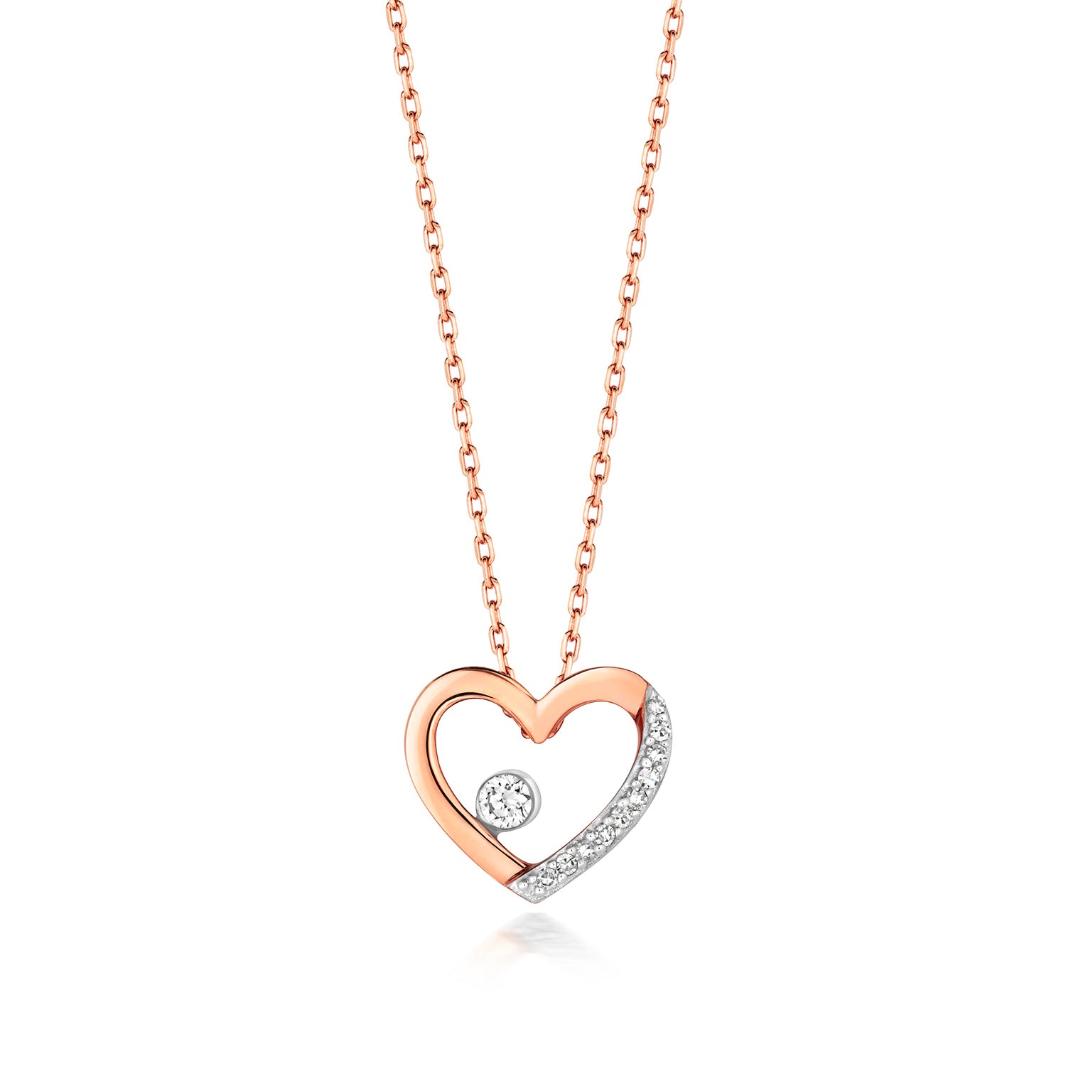 DIAMOND HEART NECKLACE IN 9CT ROSE GOLD