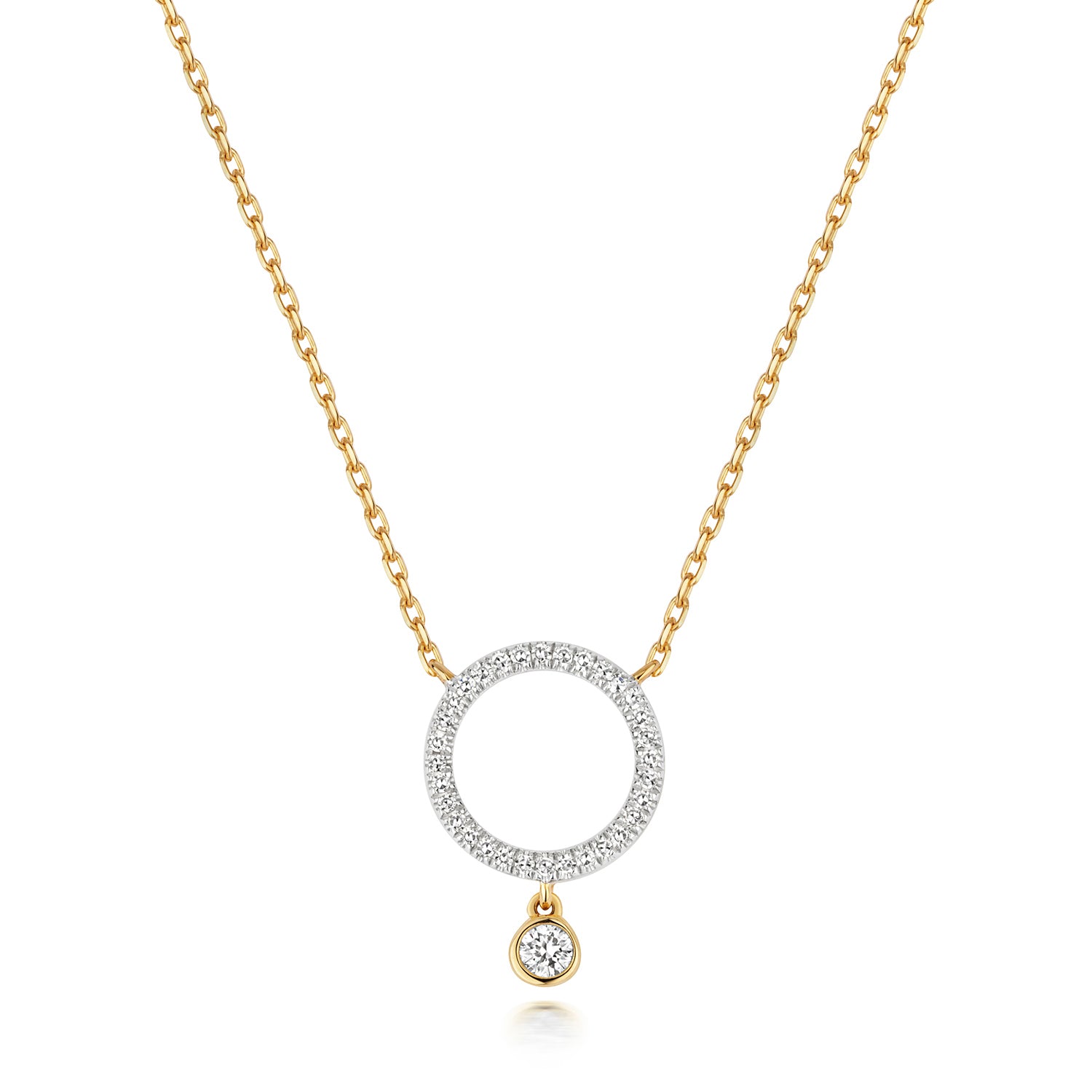 DIAMOND CIRCLE WITH DROP NECKLACE IN 9CT GOLD