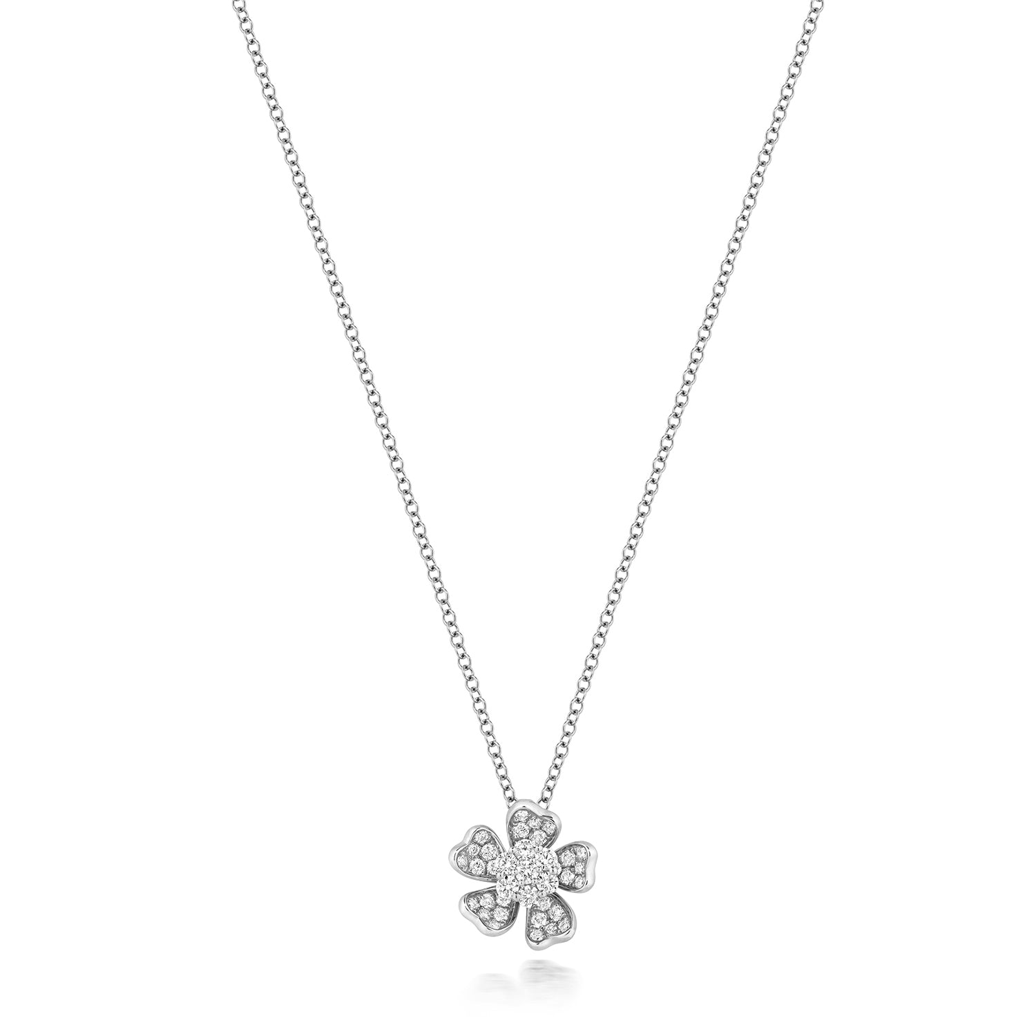 DIAMOND FLOWER NECKLACE IN 18CT WHITE GOLD