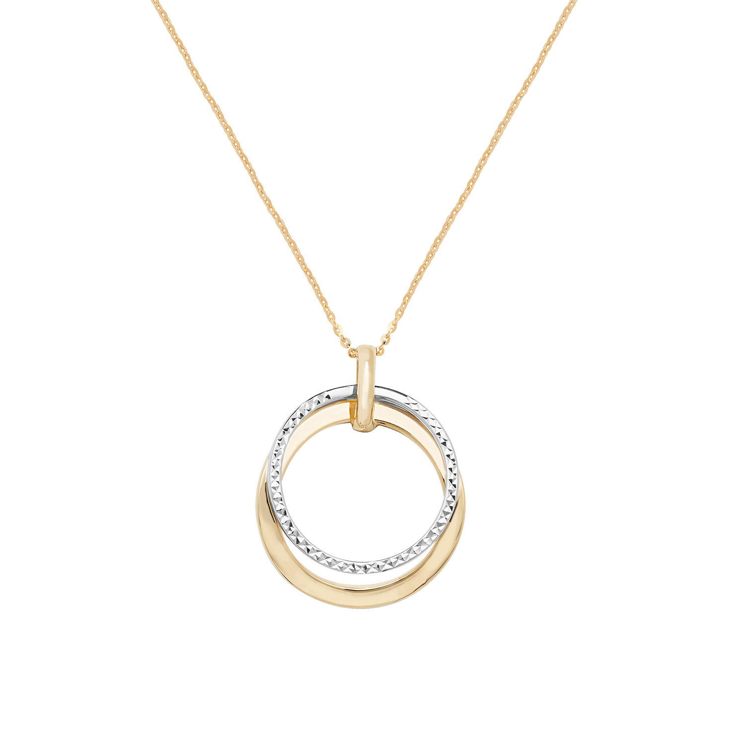 9CT GOLD DIAMOND CUT AND PLAIN DOUBLE CIRCLE NECKLET