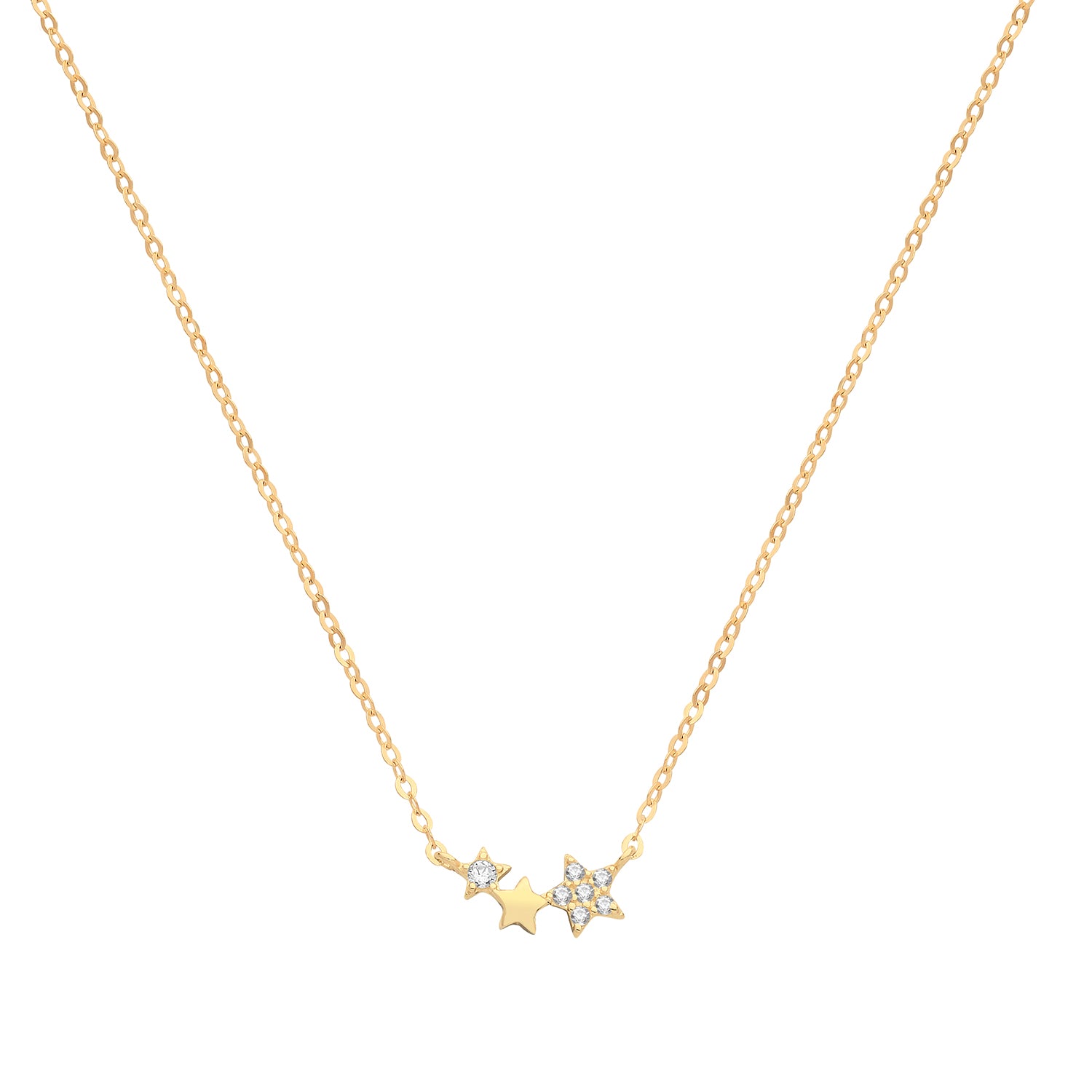 9CT GOLD CZ TRIPLE STAR NECKLET