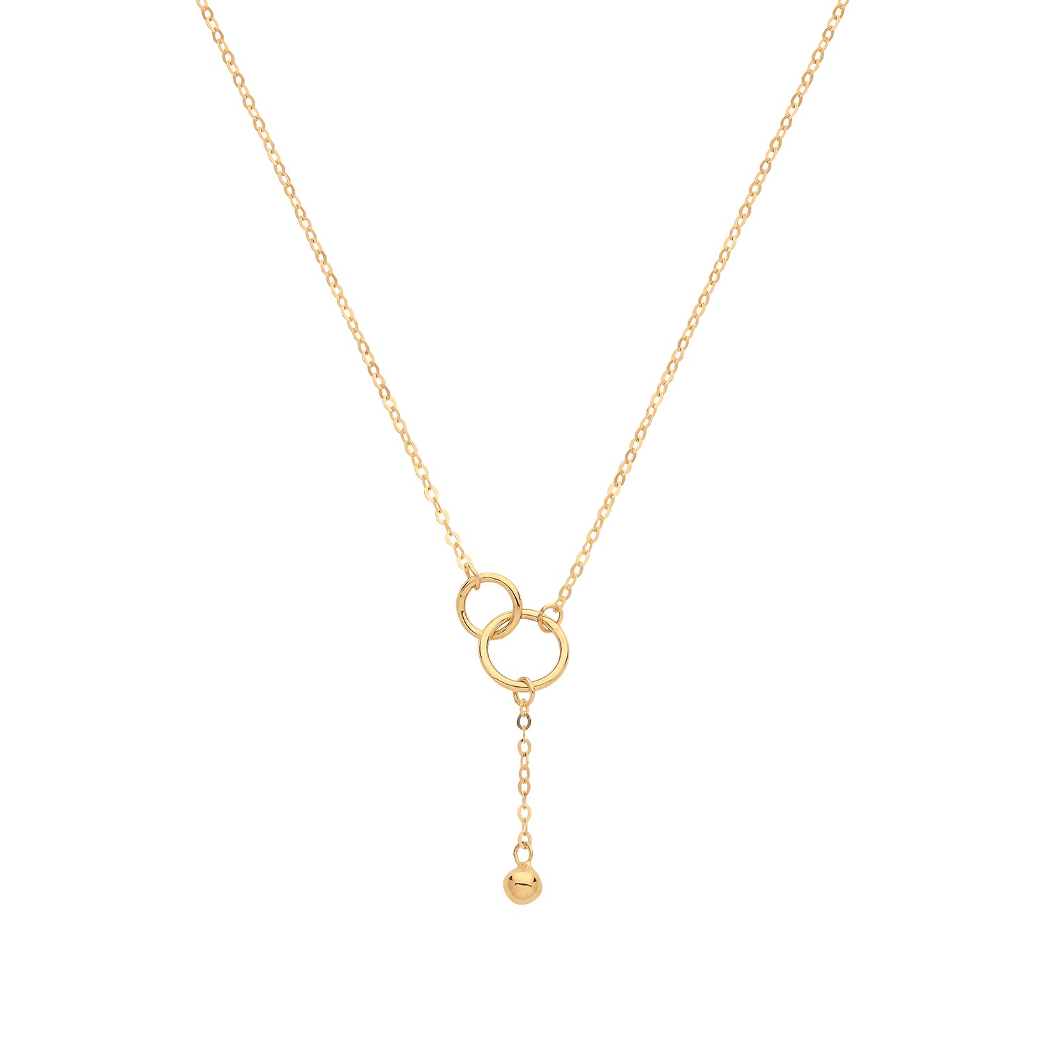 9CT GOLD DOUBLE CIRCLE WITH DROP CHAIN NECKLET