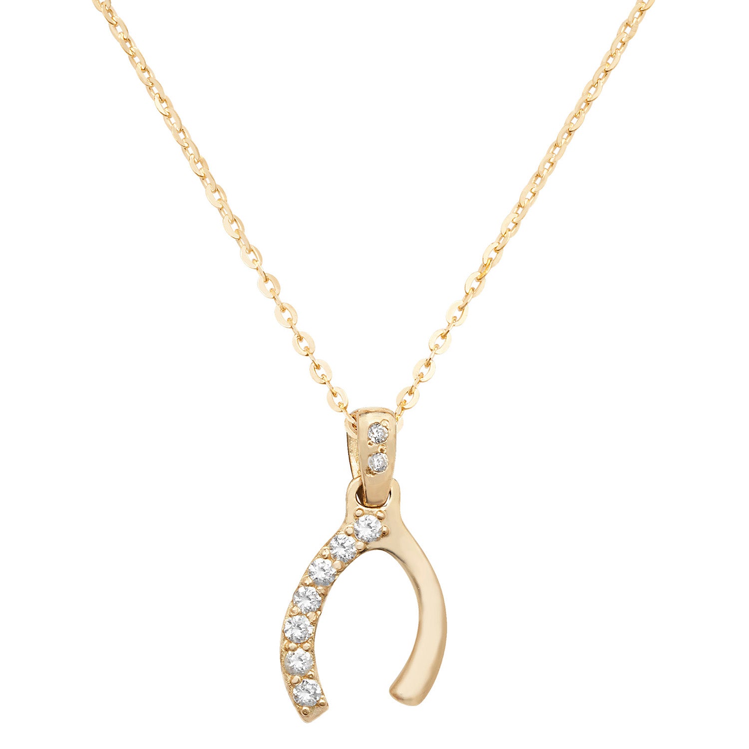 9CT GOLD HALF CZ SET WISHBONE NECKLET