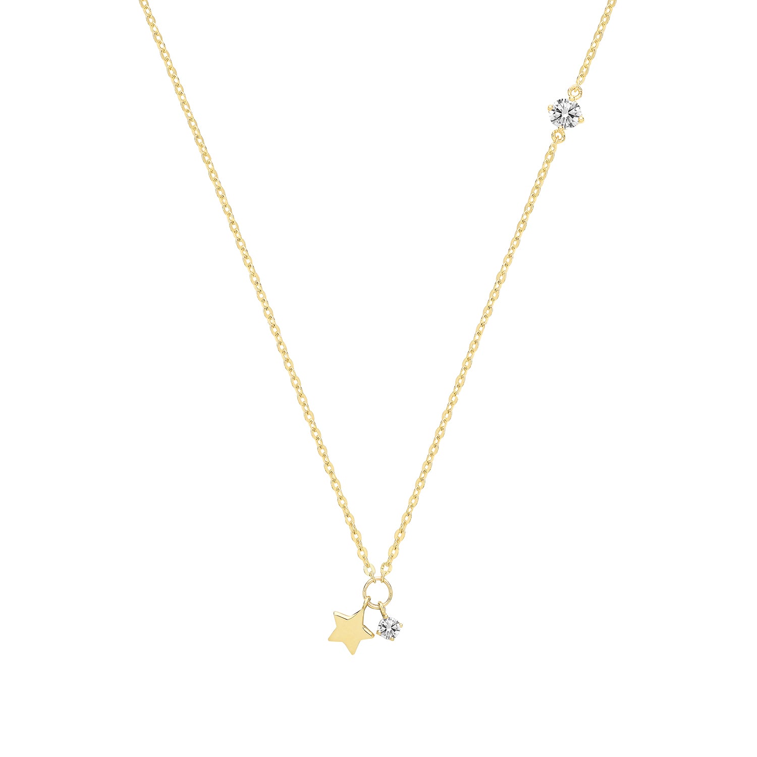 9CT GOLD STAR AND CZ CHARM NECKLET