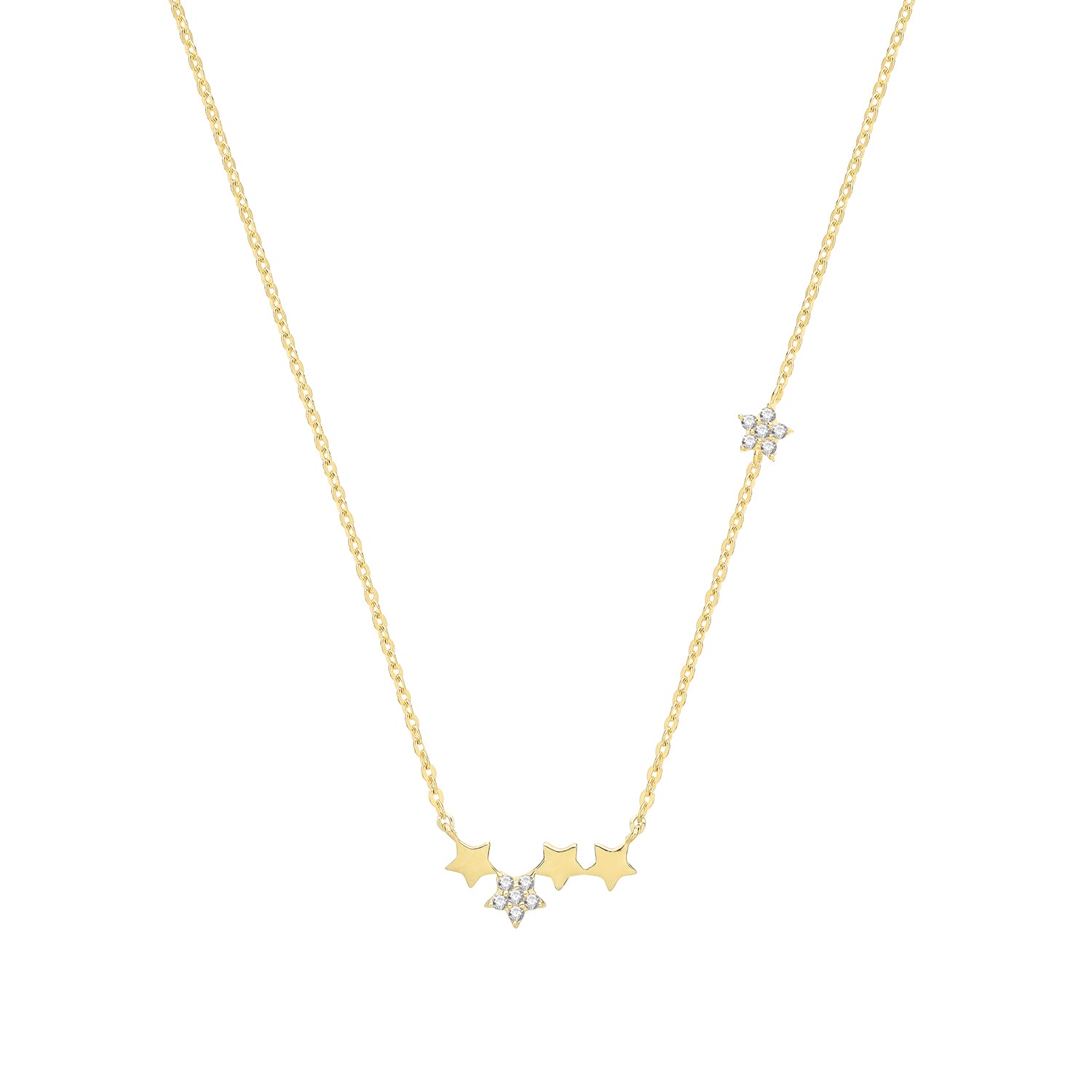 9CT GOLD PLAIN AND CZ MULTI STAR NECKLET