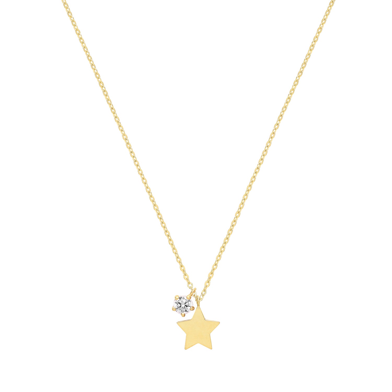 9CT GOLD STAR AND CZ CHARM NECKLET