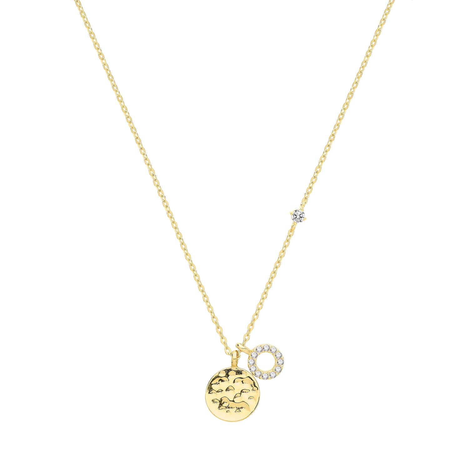 9CT GOLD DISC AND CZ CIRCLE NECKLET