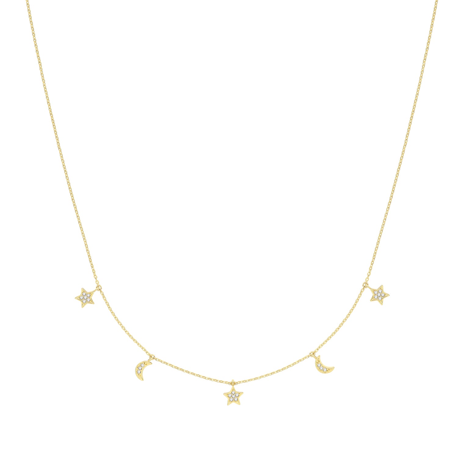 9CT GOLD HANGING MOON AND STAR NECKLET