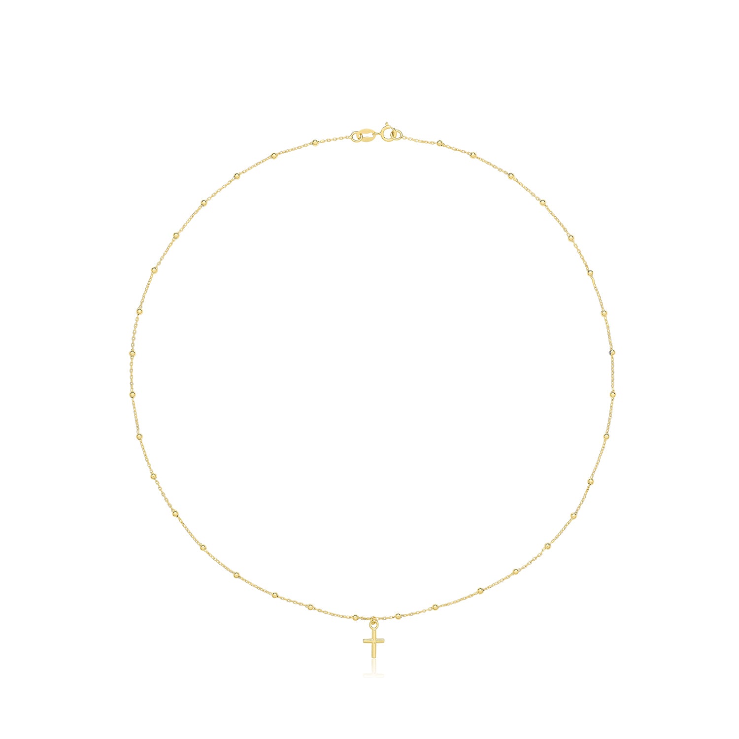 9CT YEL GOLD 16"" BEADED NECKLET WITH CROSS