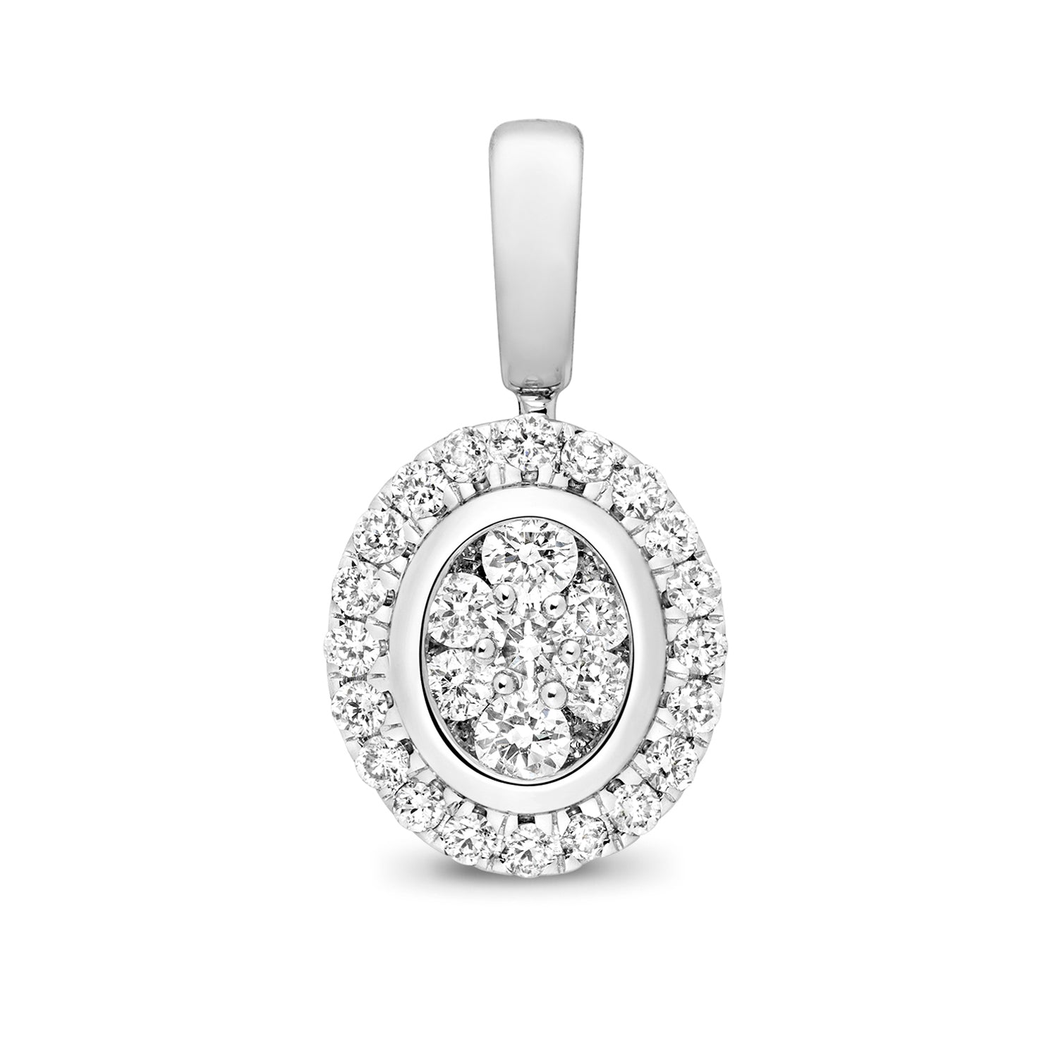 DIAMOND OVAL CLUSTER PENDANT IN 9CT WHITE GOLD