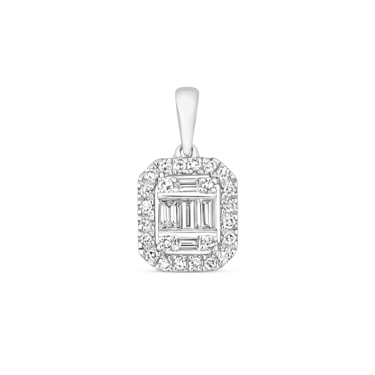 DIAMOND OCTAGON CLUSTER PENDANT IN 9CT WHITE GOLD