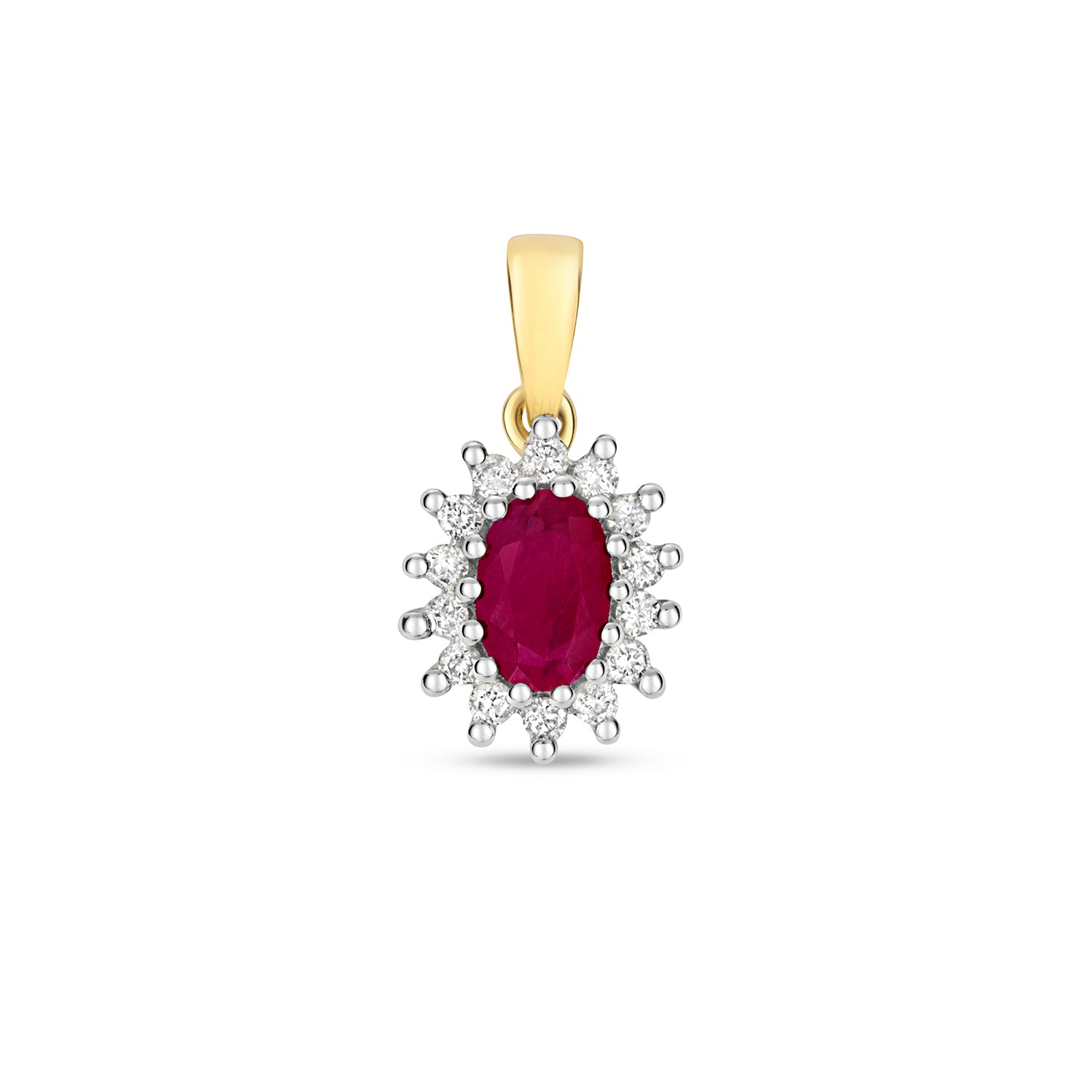 DIAMOND & RUBY OVAL CLUSTER PENDANT IN 9CT GOLD