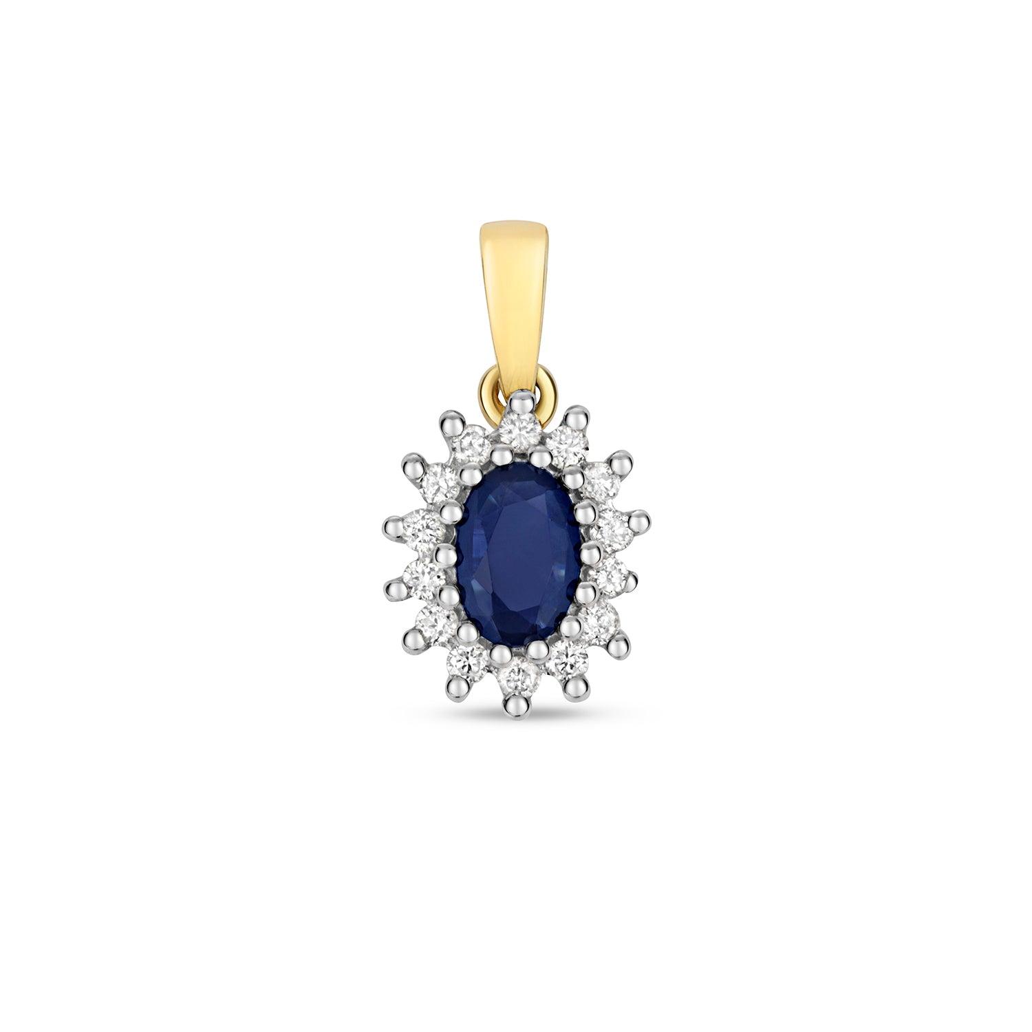 DIAMOND & SAPPHIRE OVAL CLUSTER PENDANT IN 9CT GOLD