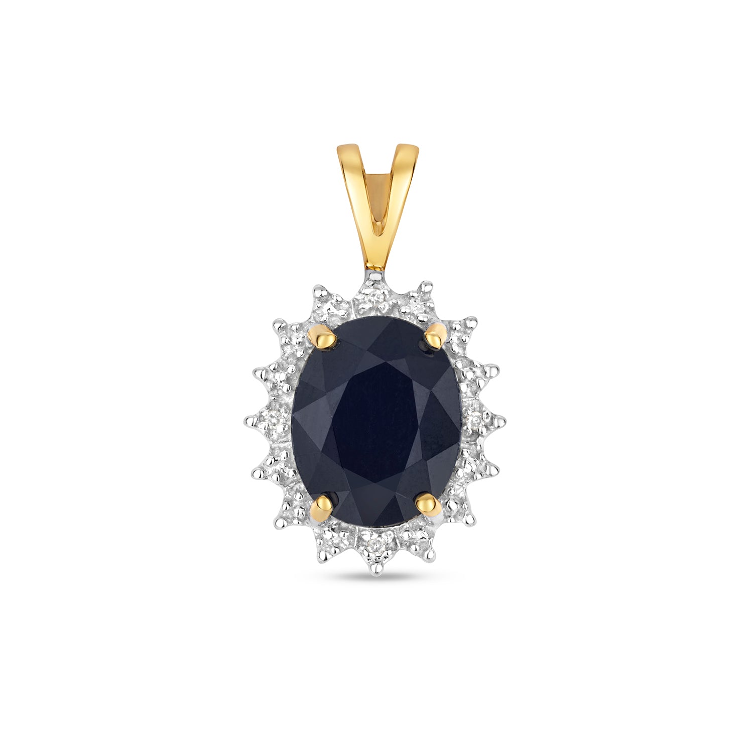 DIAMOND & SAPPHIRE OVAL CLUSTER PENDANT IN 9CT GOLD