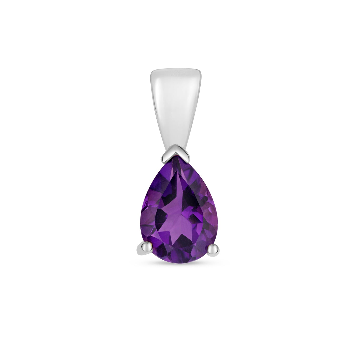 AMETHYST PEAR SHAPE CLAW SET PENDANT IN 9CT WHITE GOLD