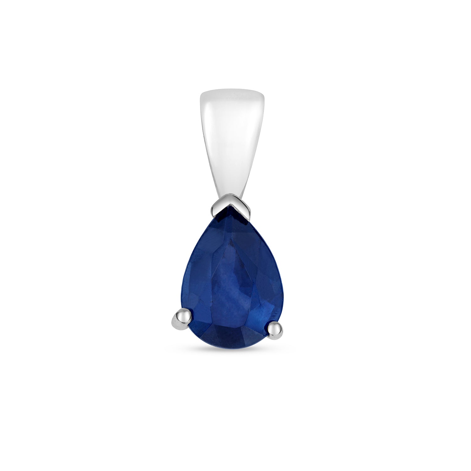 SAPPHIRE PEAR SHAPE CLAW SET PENDANT IN 9CT WHITE GOLD