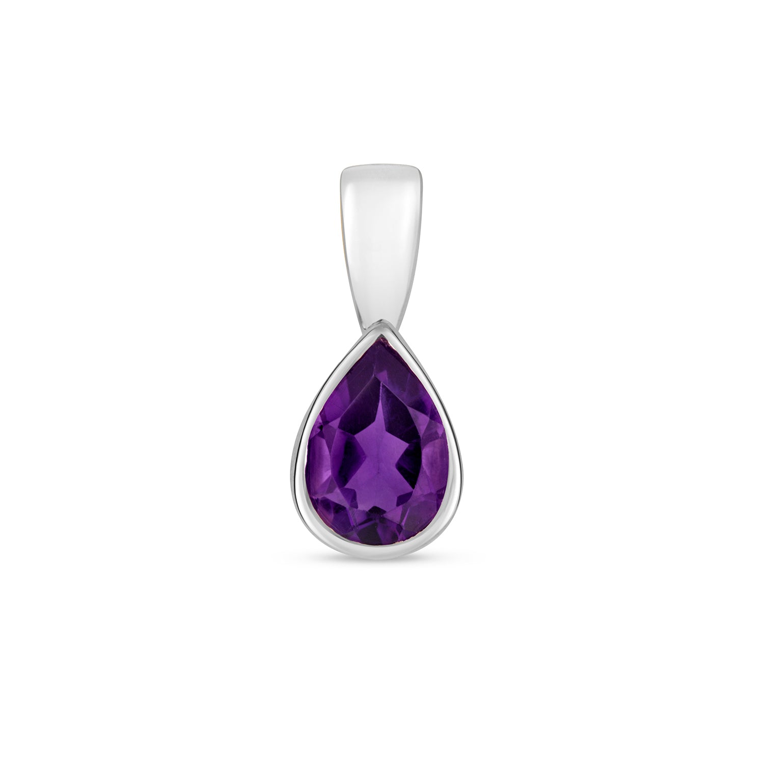 AMETHYST PEAR SHAPE RUBOVER PENDANT IN 9CT WHITE GOLD