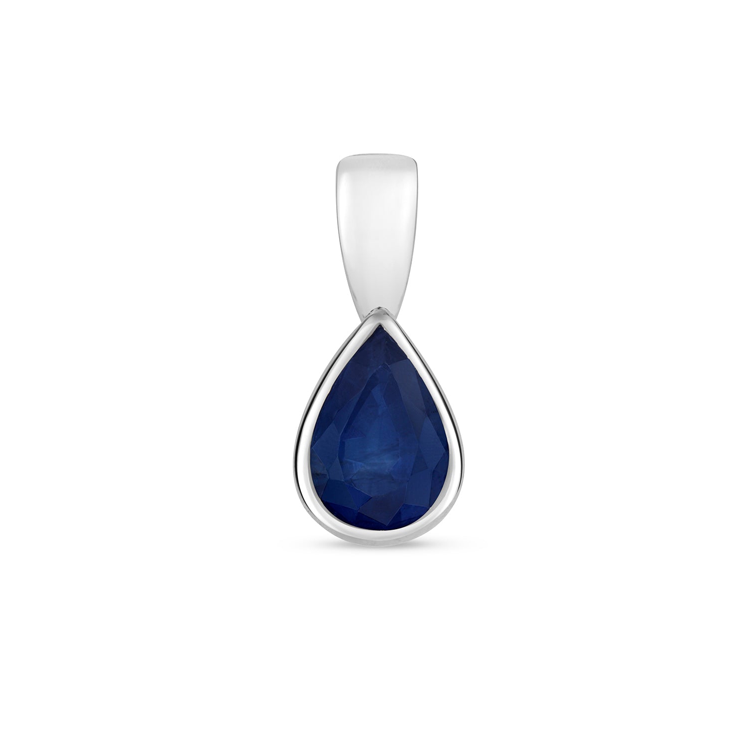 SAPPHIRE PEAR SHAPE RUBOVER PENDANT IN 9CT WHITE GOLD