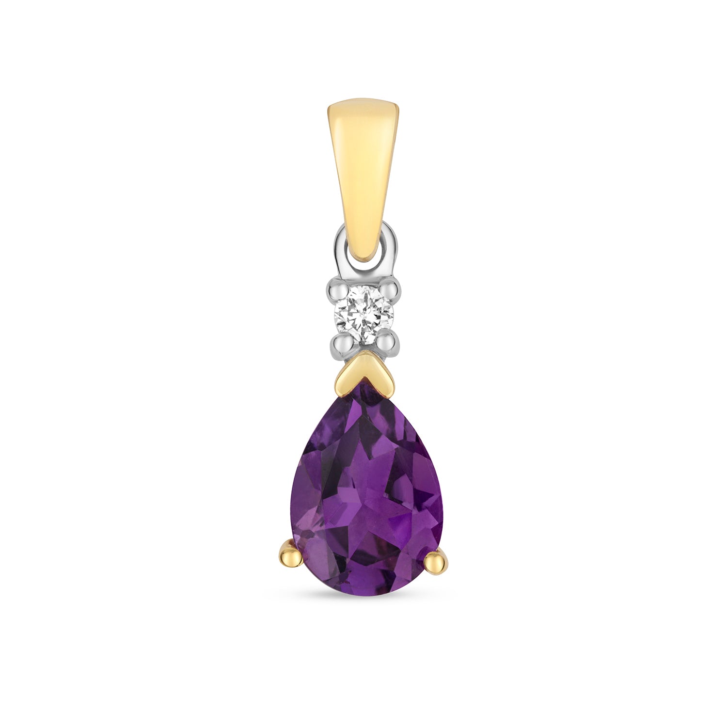 DIAMOND & AMETHYST PEAR SHAPE PENDANT IN 9CT GOLD