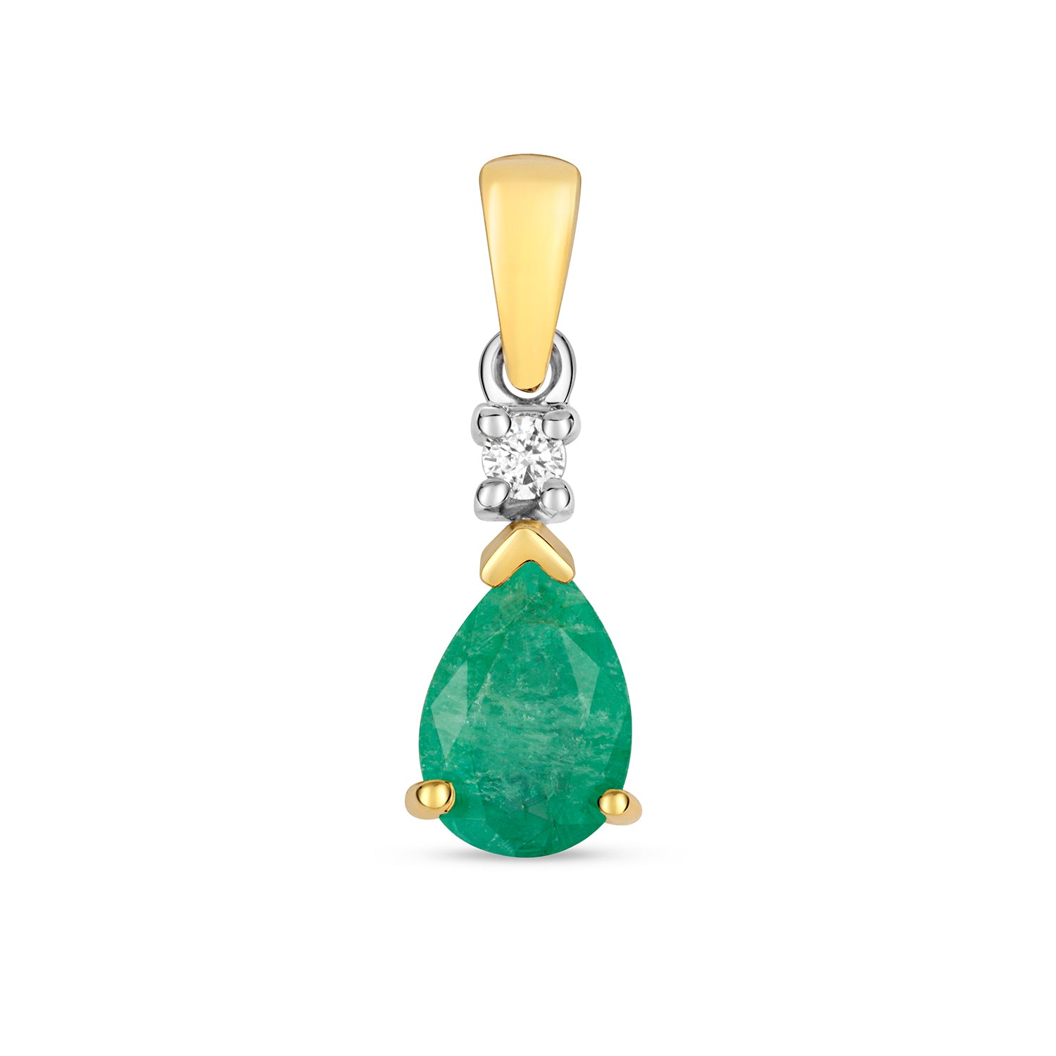 DIAMOND & EMERALD PEAR SHAPE PENDANT IN 9CT GOLD