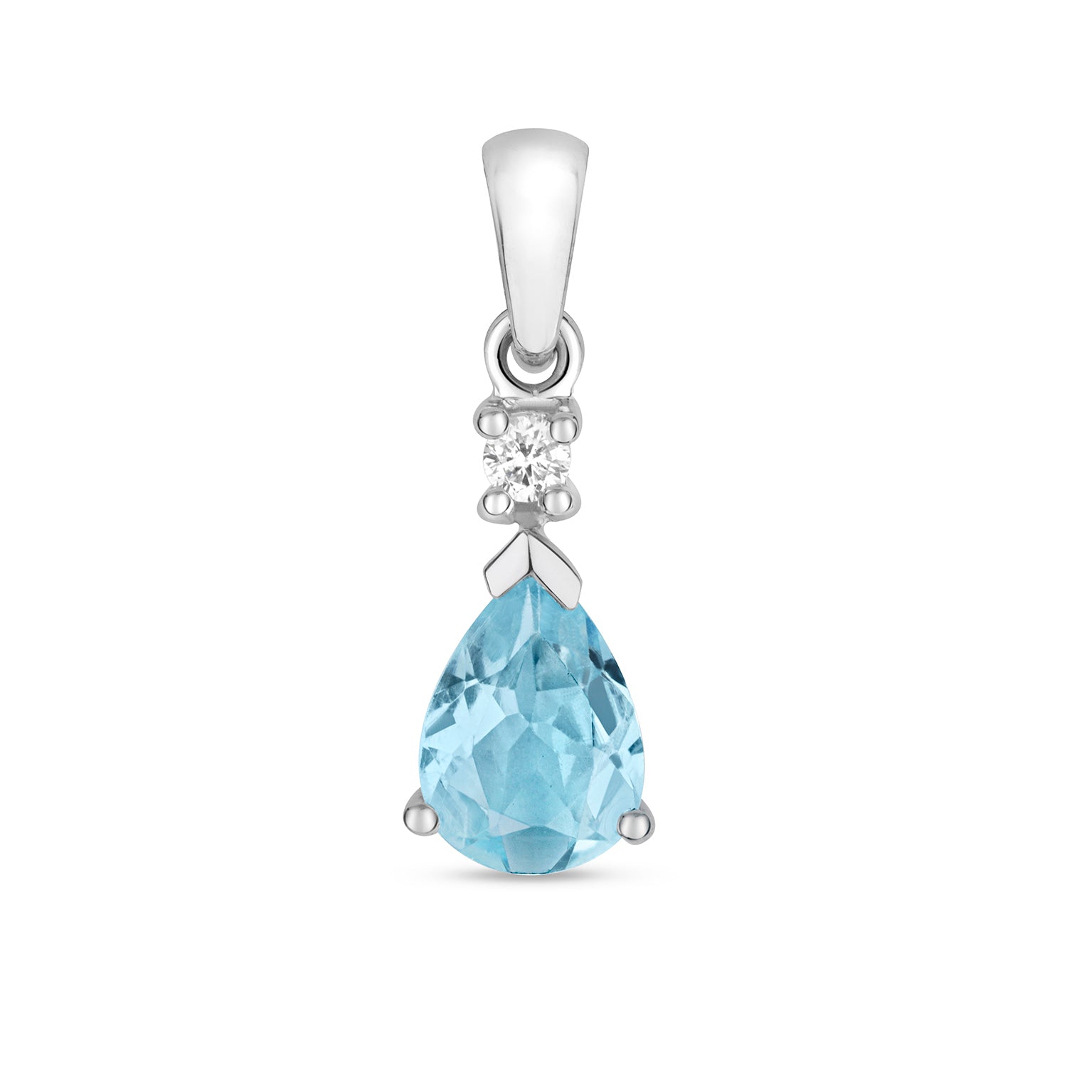 DIAMOND & AQUAMARINE PEAR SHAPE PENDANT IN 9CT WHITE GOLD