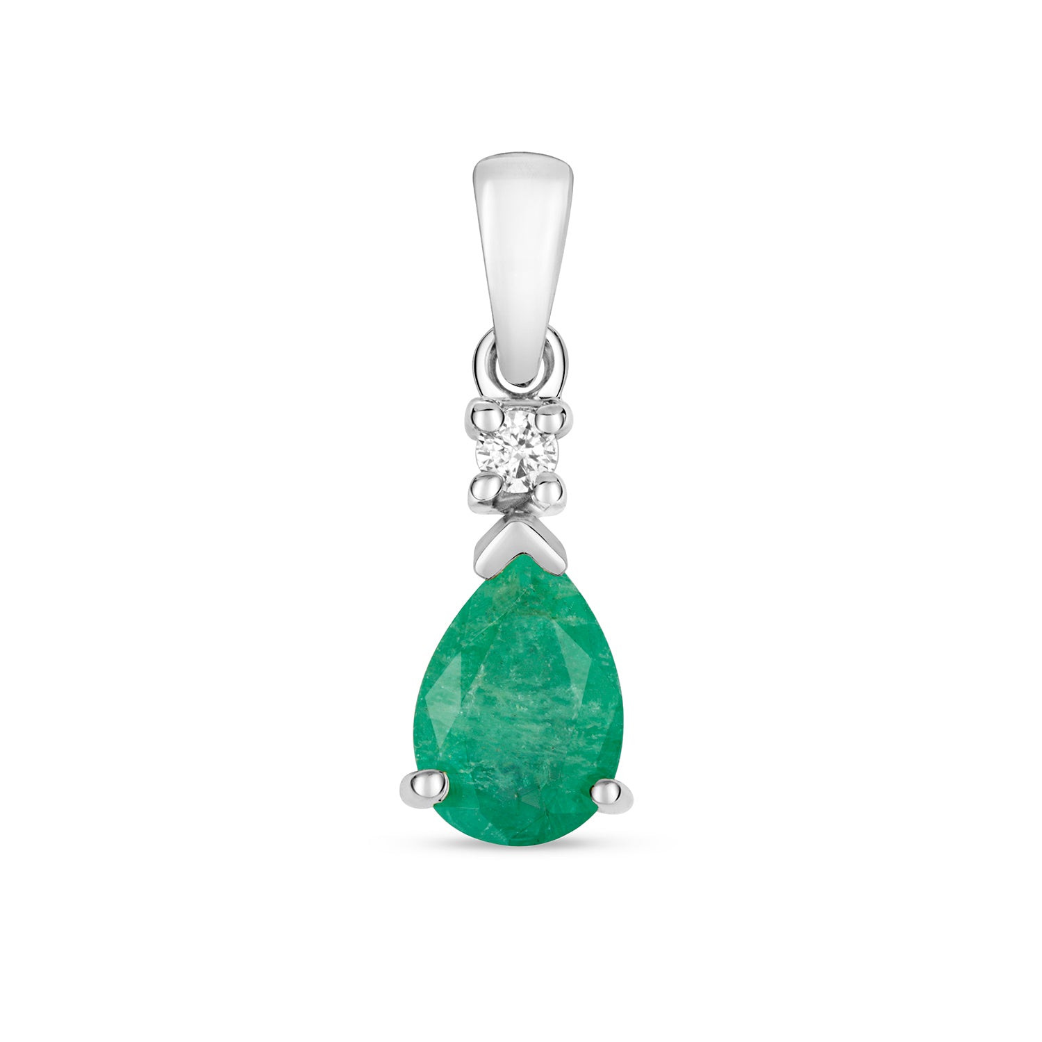 DIAMOND & EMERALD PEAR SHAPE PENDANT IN 9CT WHITE GOLD