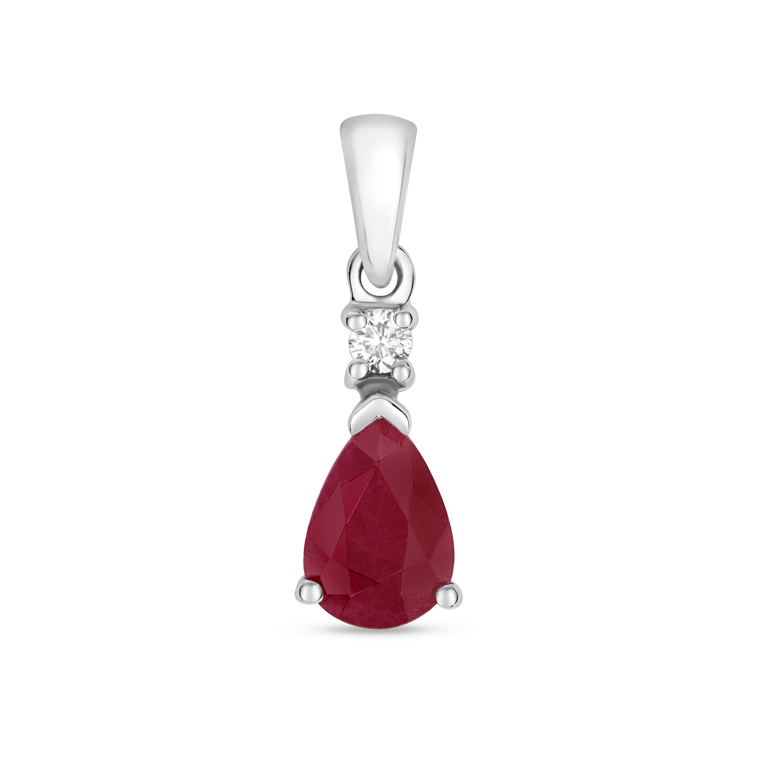 DIAMOND & RUBY PEAR SHAPE PENDANT IN 9CT WHITE GOLD