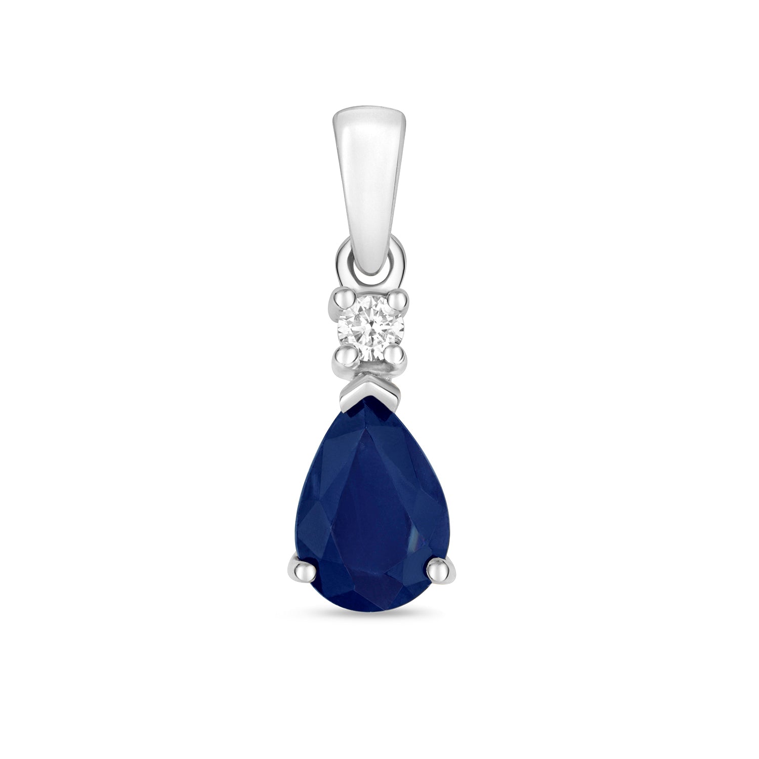 DIAMOND & SAPPHIRE PEAR SHAPE PENDANT IN 9CT WHITE GOLD