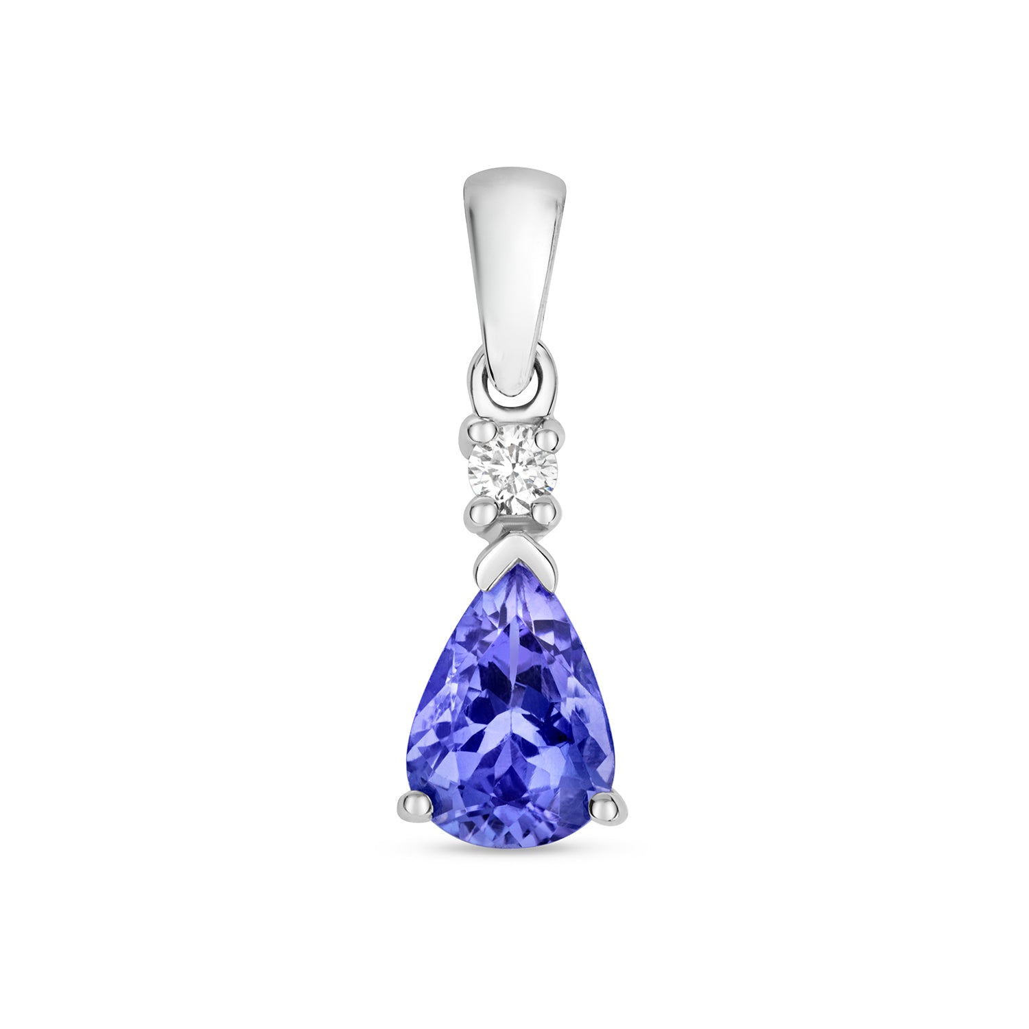 DIAMOND & TANZANITE PEAR SHAPE PENDANT IN 9CT WHITE GOLD