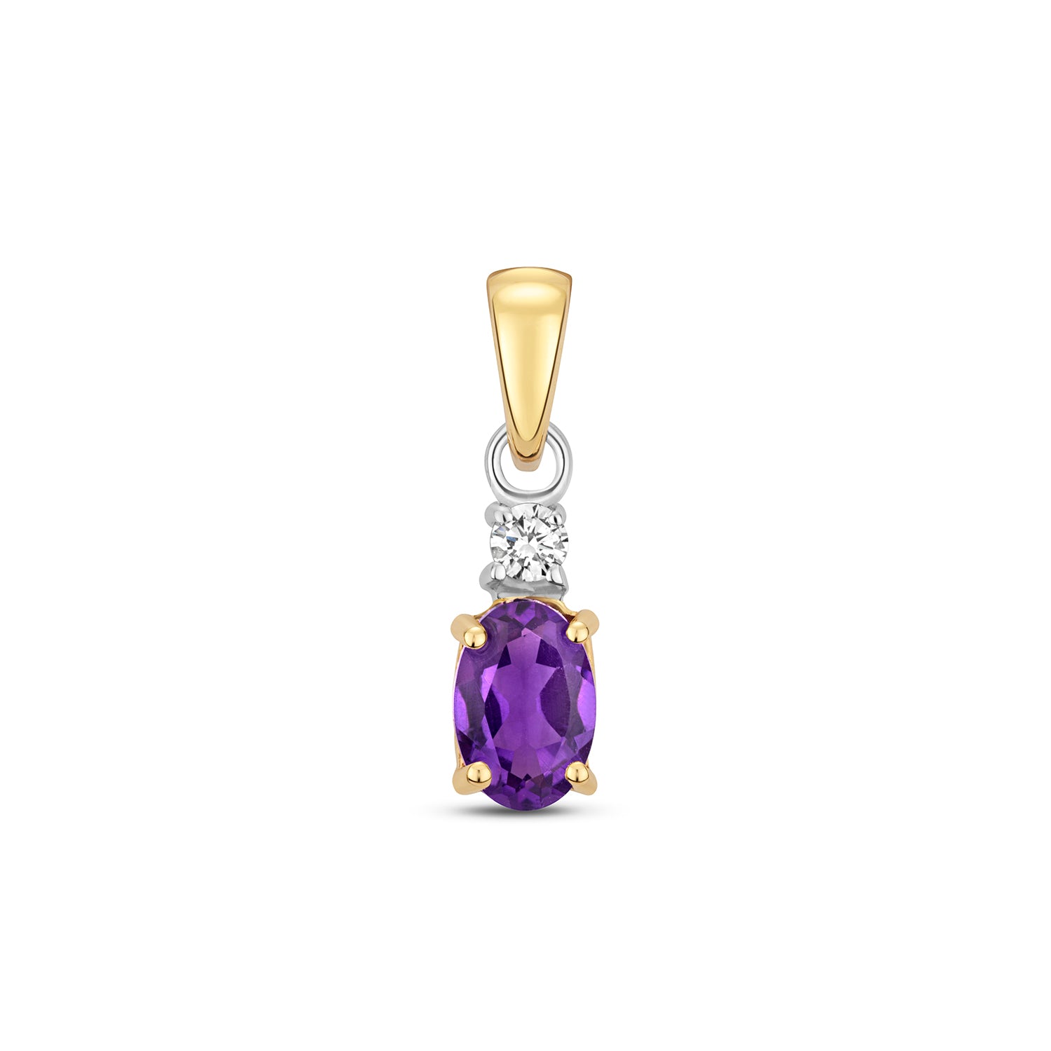 DIAMOND & AMETHYST OVAL CLAW SET PENDANT IN 9CT GOLD