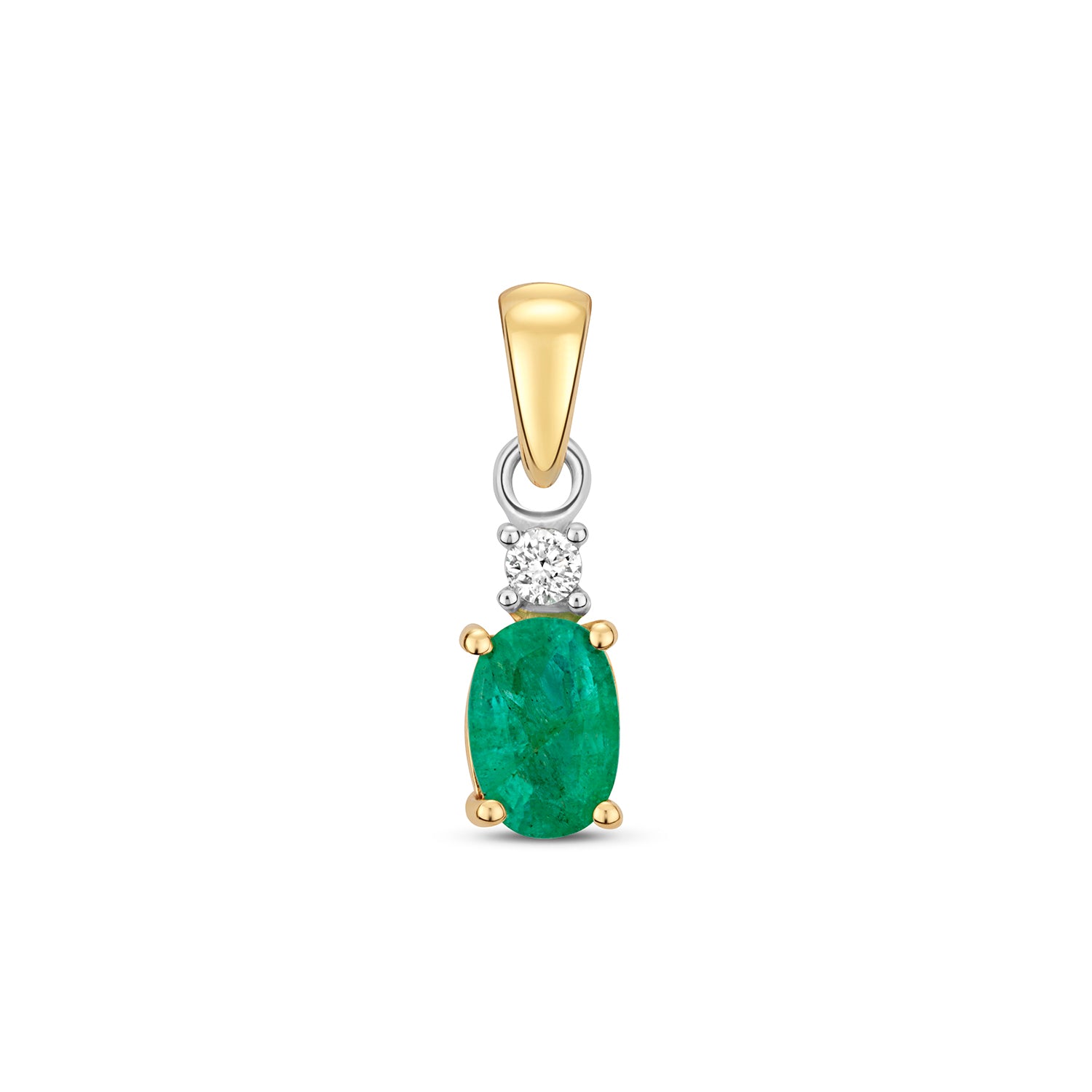 DIAMOND & EMERALD OVAL CLAW SET PENDANT IN 9CT GOLD