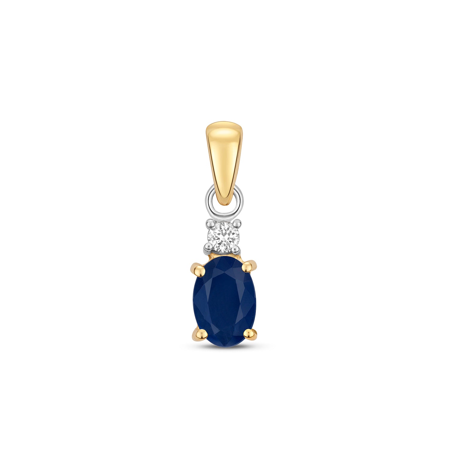 DIAMOND & SAPPHIRE OVAL CLAW SET PENDANT IN 9CT GOLD