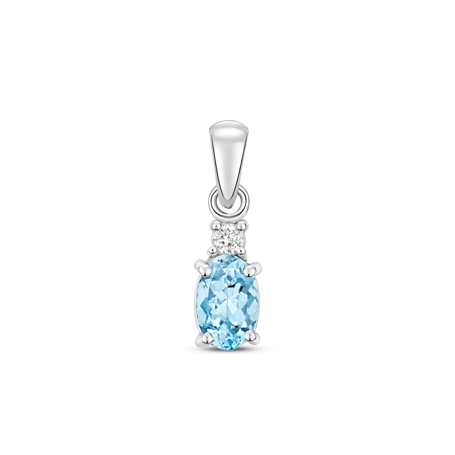 DIAMOND & AQUAMARINE OVAL CLAW SET PENDANT IN 9CT WHITE GOLD