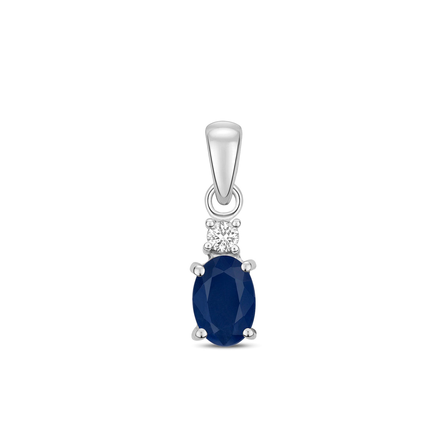 DIAMOND & SAPPHIRE OVAL CLAW SET PENDANT IN 9CT WHITE GOLD