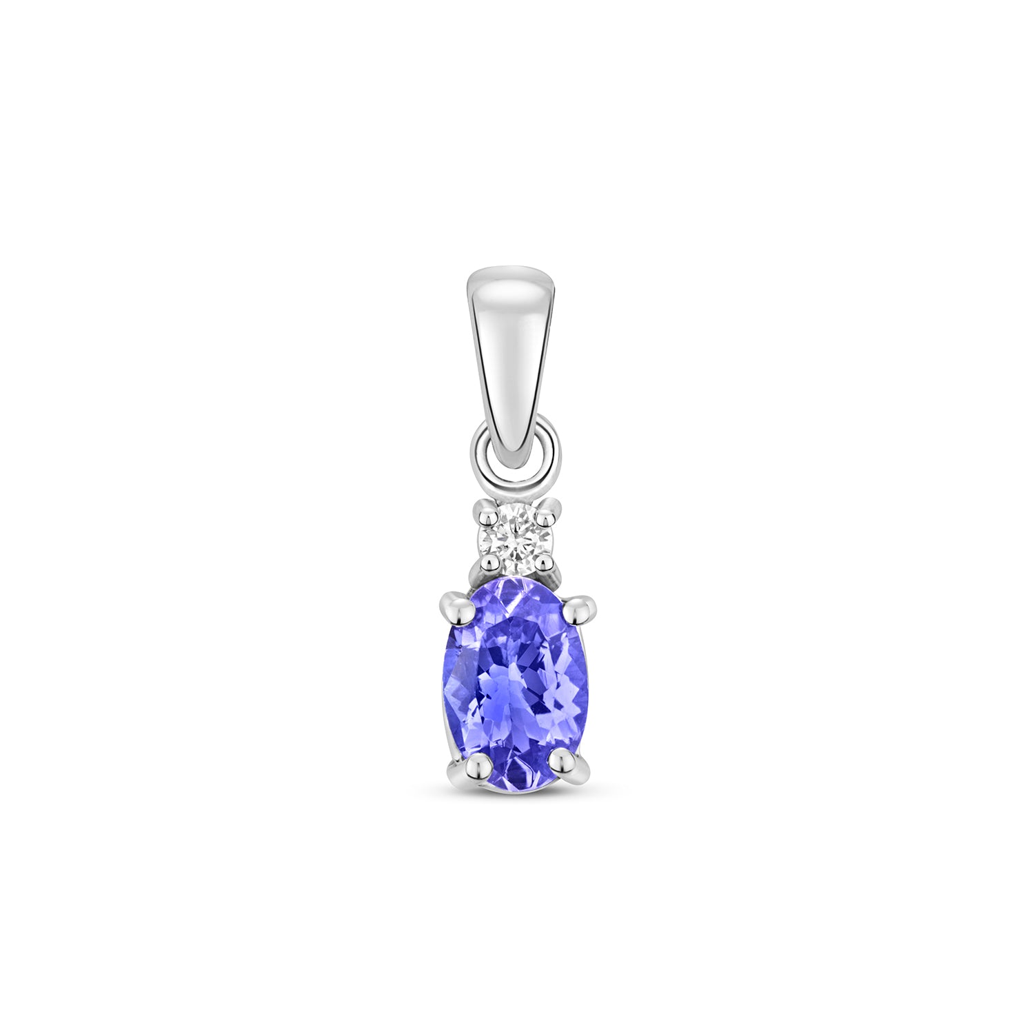 DIAMOND & TANZANITE OVAL CLAW SET PENDANT IN 9CT WHITE GOLD