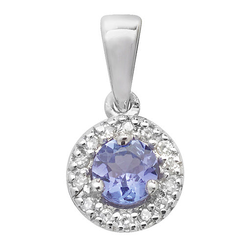 DIAMOND & TANZANITE ROUND CLUSTER PENDANT IN 9CT WHITE GOLD