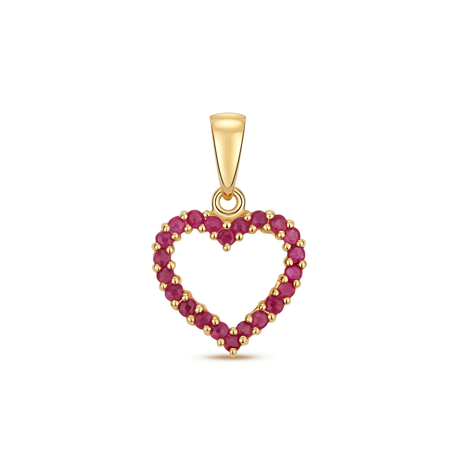 RUBY CLAW SET OPEN HEART PENDANT IN 9CT GOLD