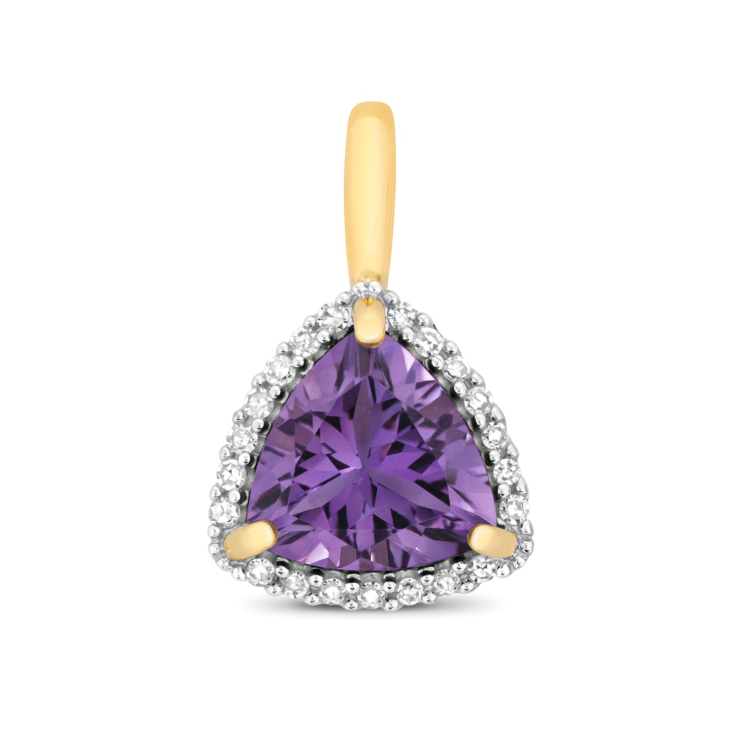 DIAMOND & AMETHYST ROUNDED TRIANGLE CLUSTER PENDANT IN 9CT GOLD