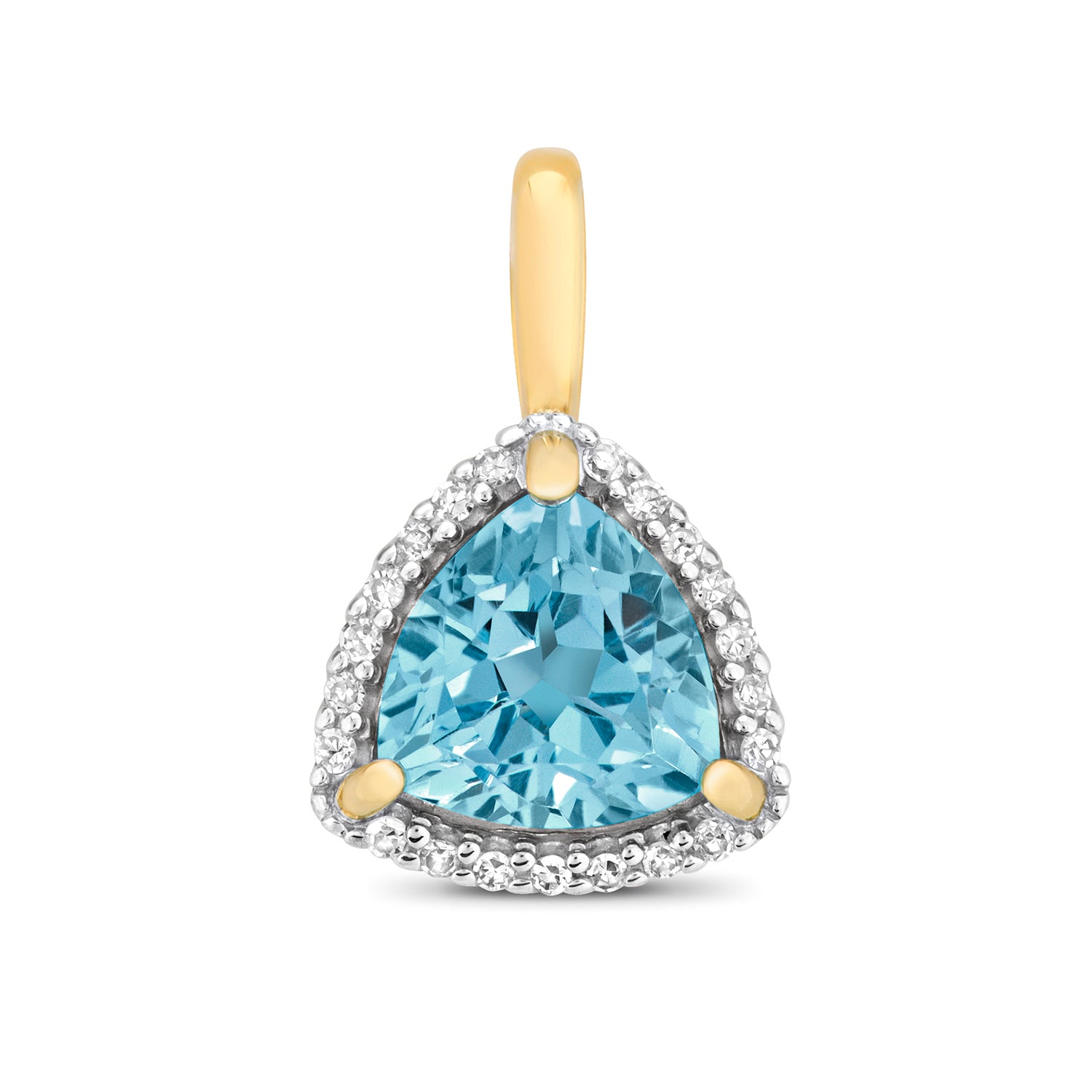 DIAMOND & LIGHT SWISS BLUE TOPAZ ROUNDED TRIANGLE CLUSTER PENDANT IN 9CT GOLD