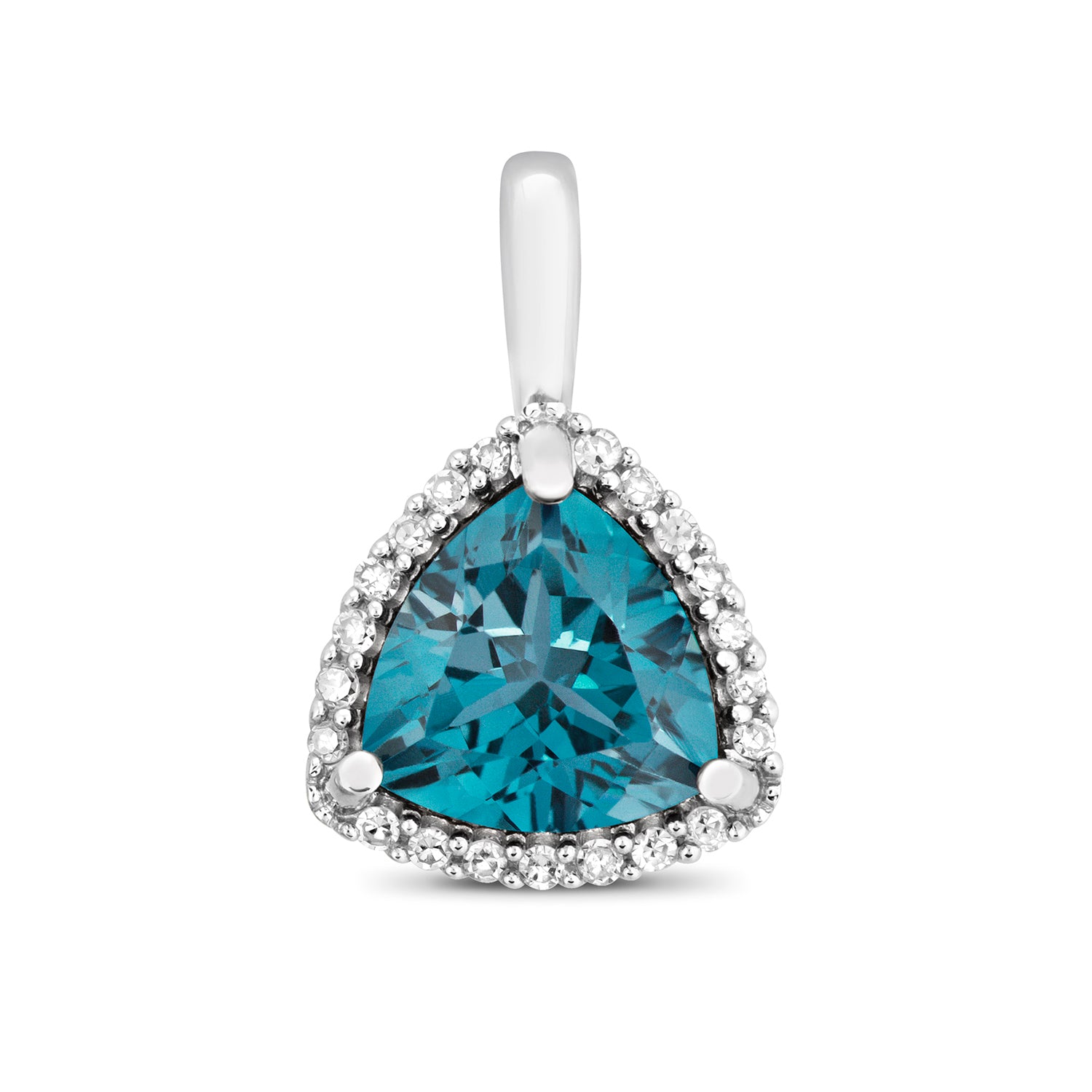 DIAMOND & LONDON BLUE TOPAZ ROUNDED TRIANGLE CLUSTER PENDANT IN 9CT GOLD