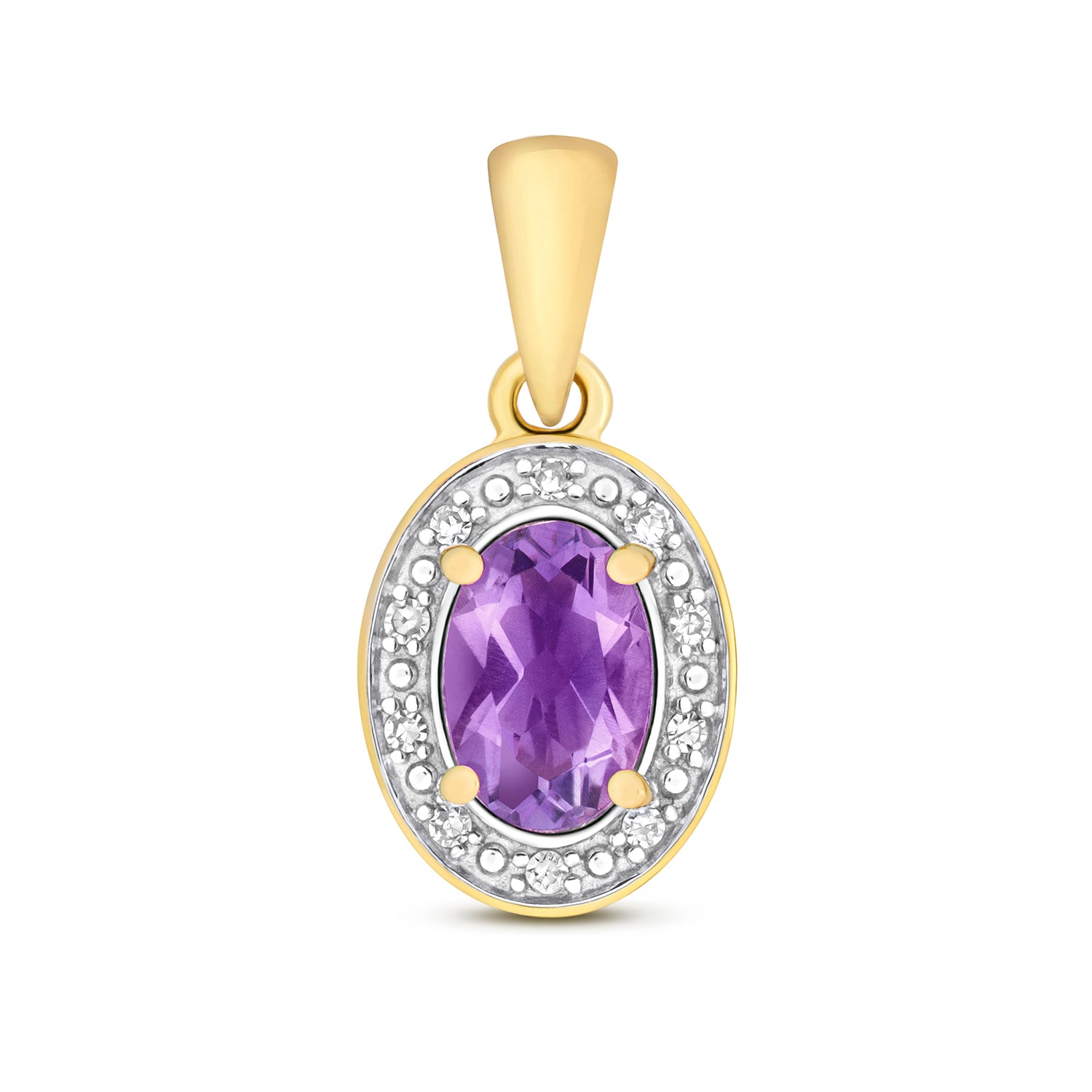 DIAMOND & AMETHYST OVAL CLUSTER PENDANT IN 9CT GOLD