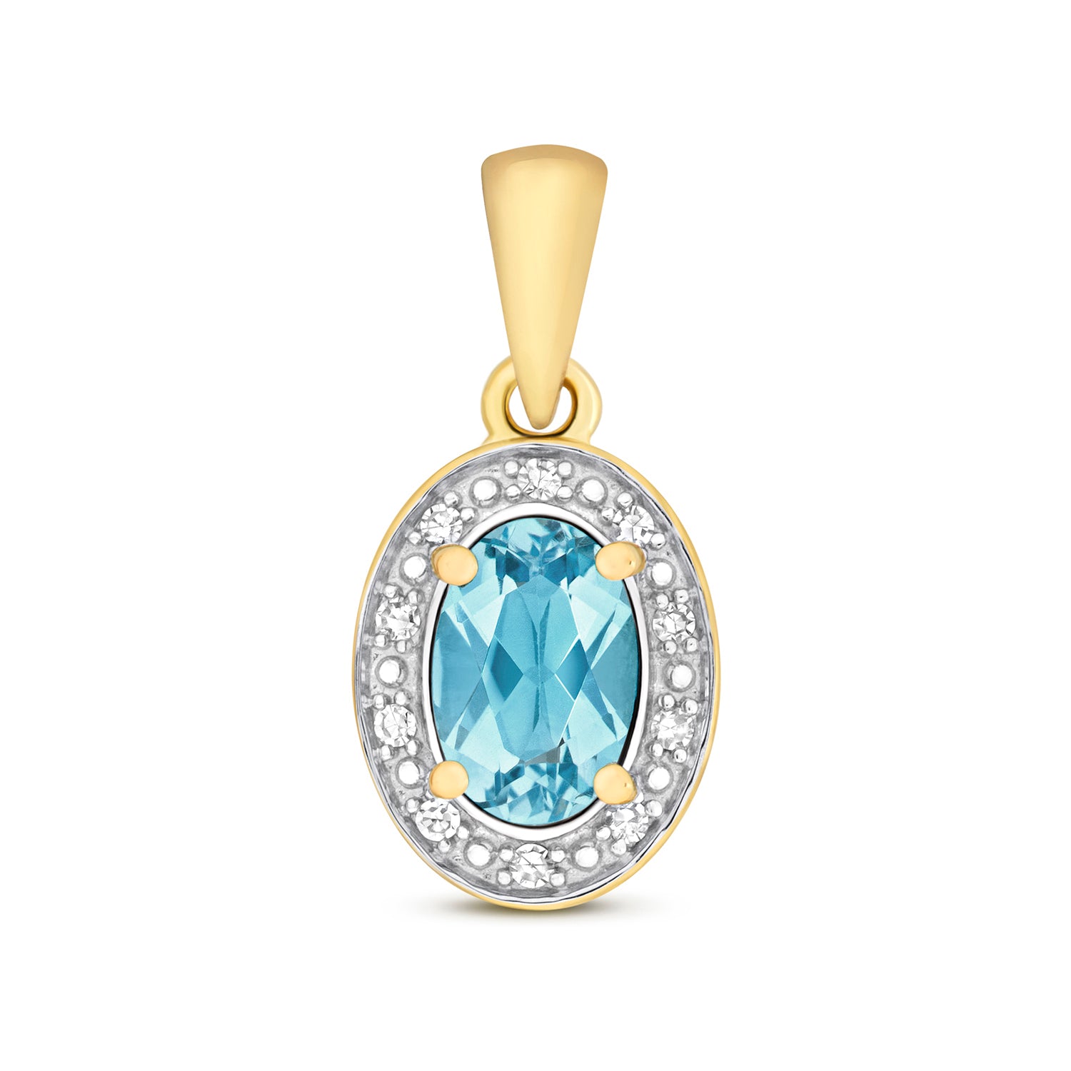 DIAMOND & LIGHT SWISS BLUE TOPAZ OVAL CLUSTER PENDANT IN 9CT GOLD