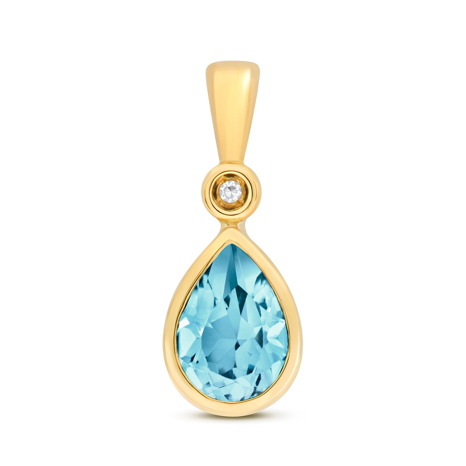 DIAMOND & LIGHT SWISS BLUE TOPAZ PEAR SHAPE RUBOVER PENDANT IN 9CT GOLD